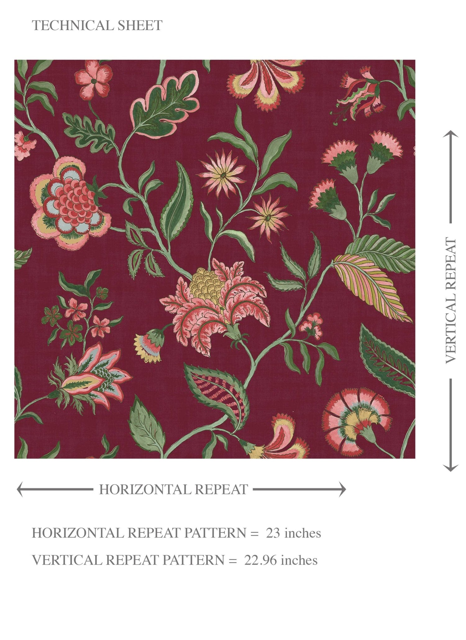 Botanical/ Floral Chinoiserie Kids Room Wallpaper (Maroon/ Red/ Pink/ Green)