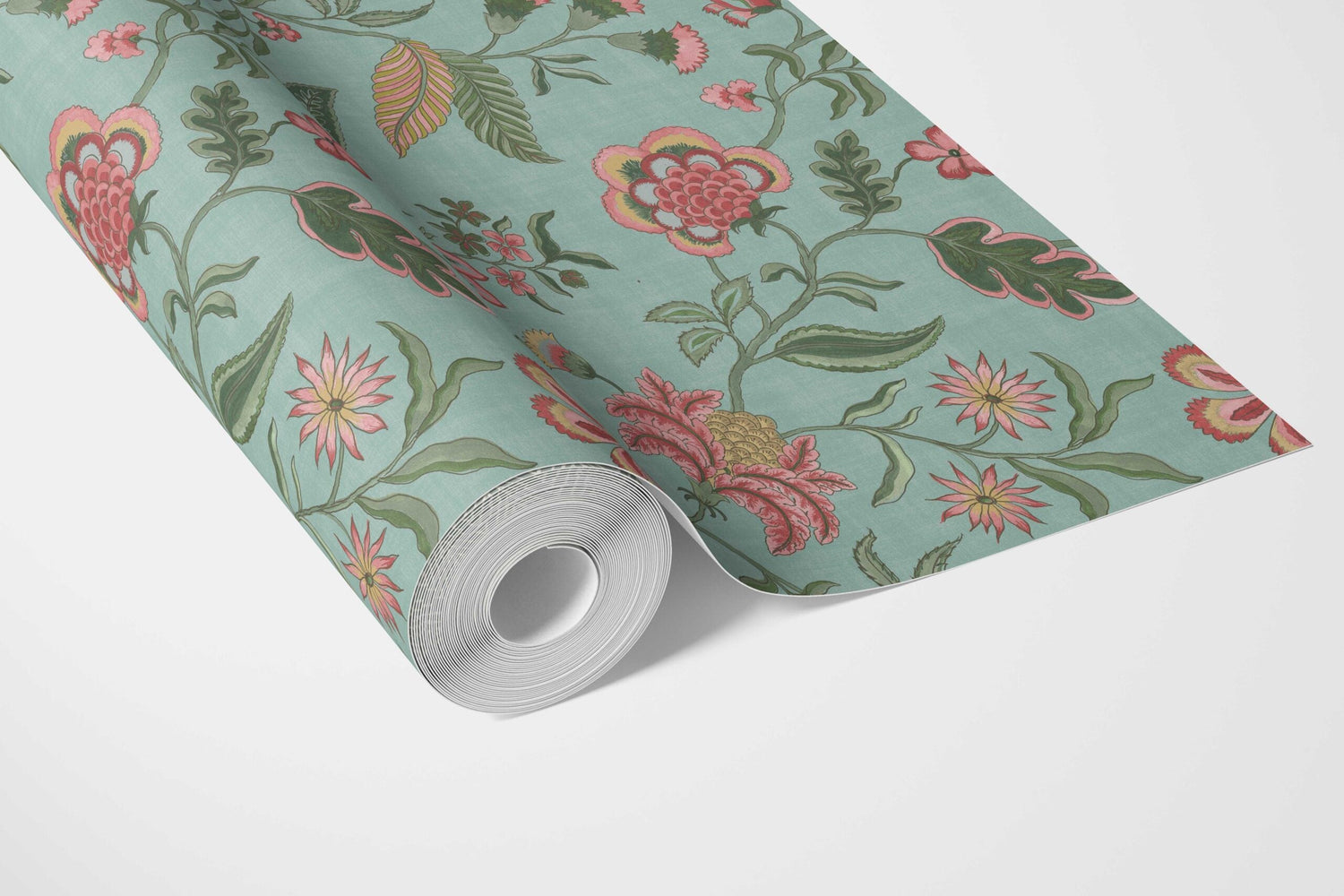 Botanical/ Floral Chinoiserie Bathroom Wallpaper (Blue-Green/ Pink/ Red)