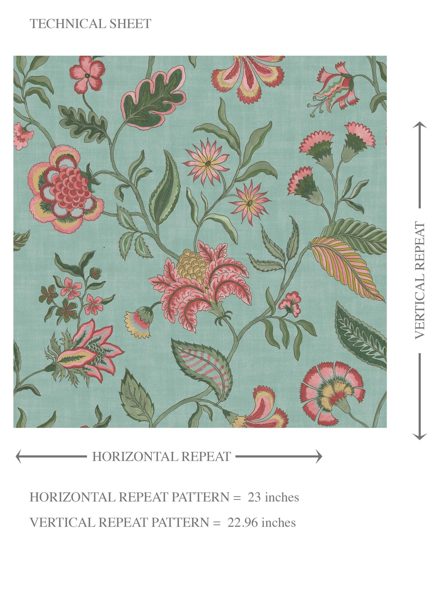 Botanical/ Floral Chinoiserie Kids Room Wallpaper (Blue-Green/ Pink/ Red)