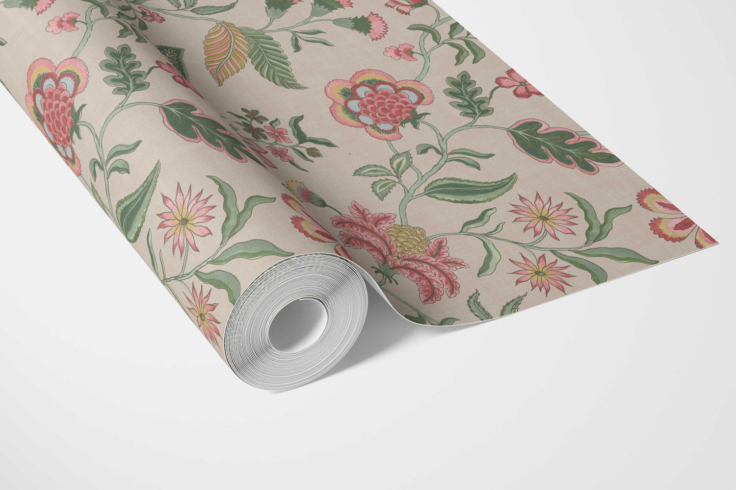 Botanical/ Floral Chinoiserie Bathroom Wallpaper (Soft Pink/ Green/ Red/ Blue)
