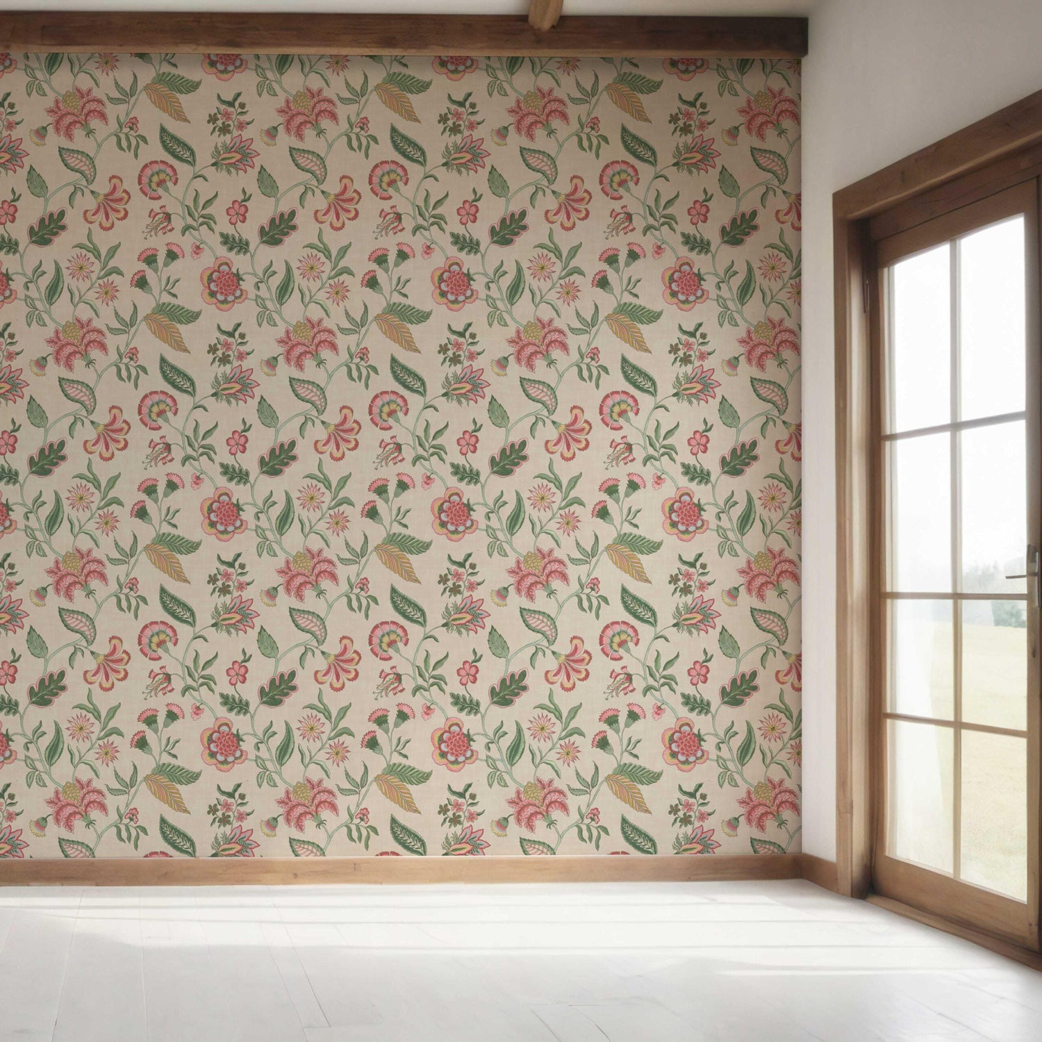 Botanical/ Floral Chinoiserie Bedroom Wallpaper (Soft Pink/ Green/ Red/ Blue)