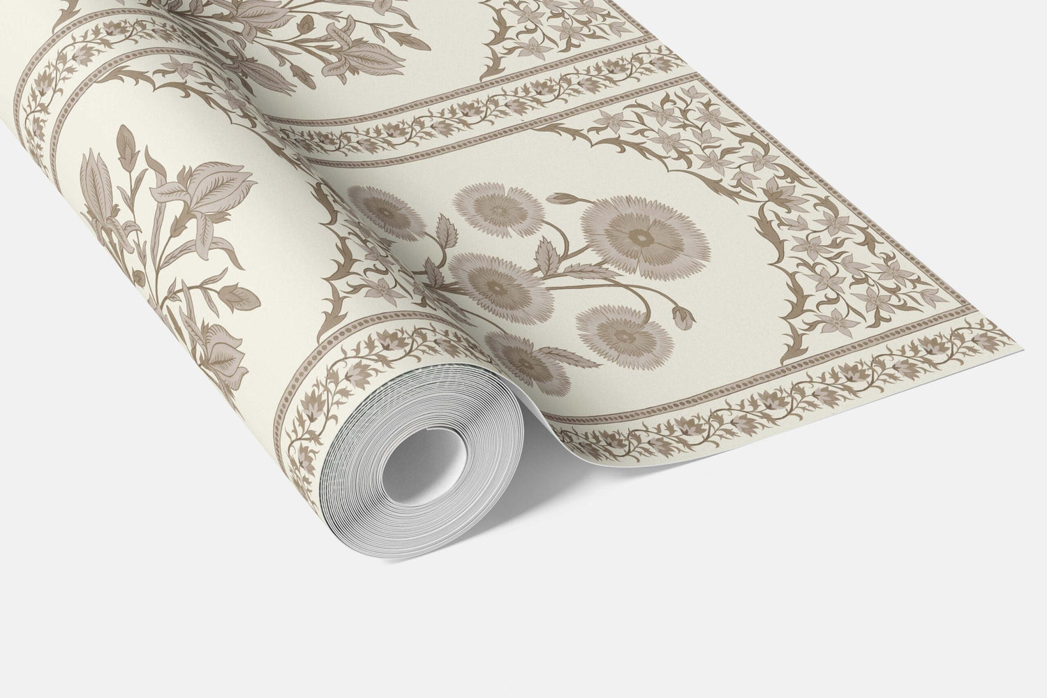 Neutral Vintage Ethnic Floral Block Print Bathroom Wallpaper (Beige/ Taupe/ Cream)