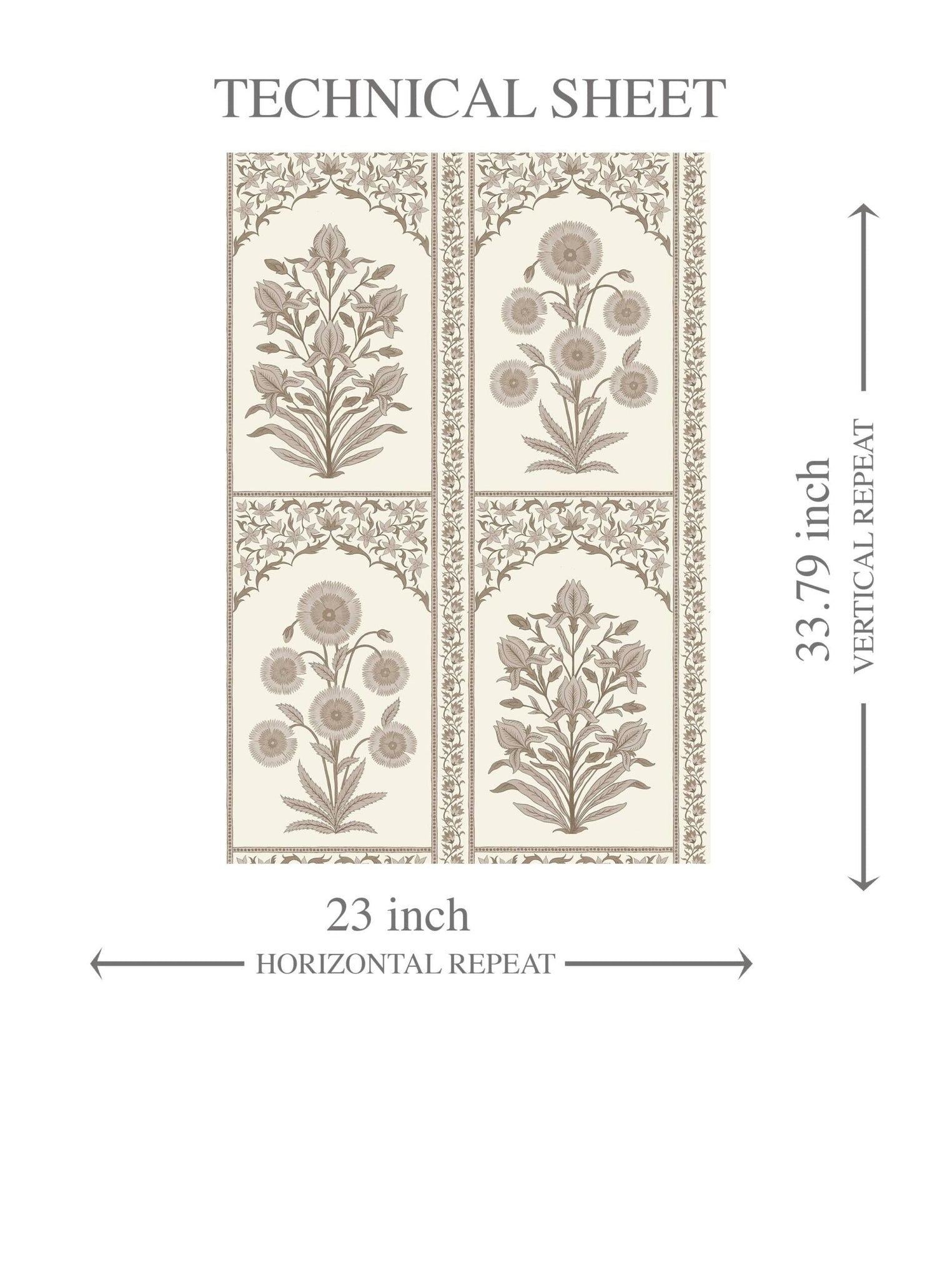 Neutral Vintage Ethnic Floral Block Print Kids Room Wallpaper (Beige/ Taupe/ Cream)