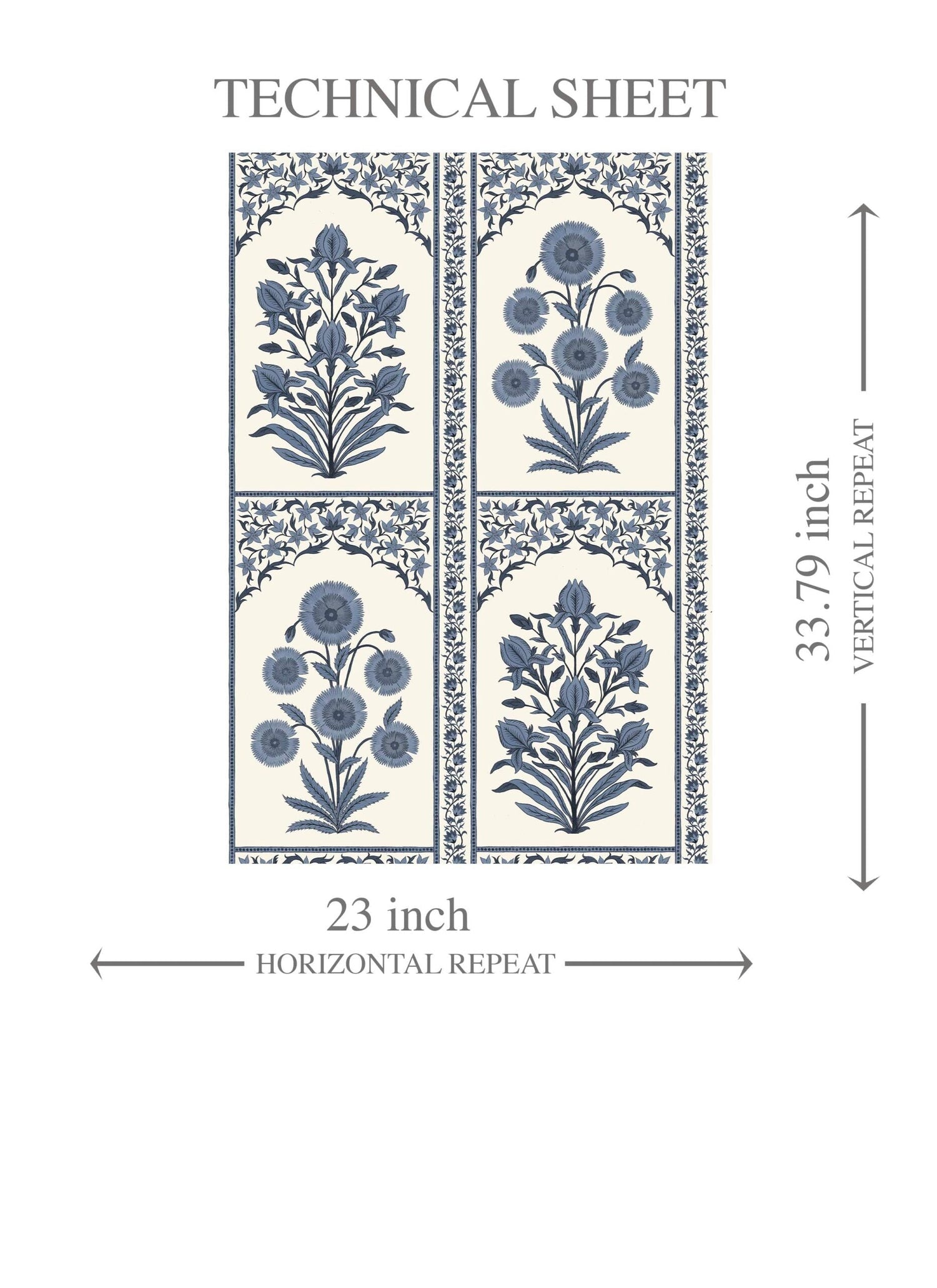 Vintage Ethnic Floral Block Print Kids Room Wallpaper (Navy Blue/ Cream)