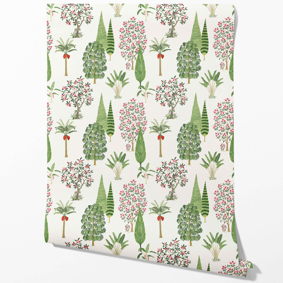 Bohemian Botanical Floral Block Print Kitchen Wallpaper (Green/ Pink/ Red/ White)