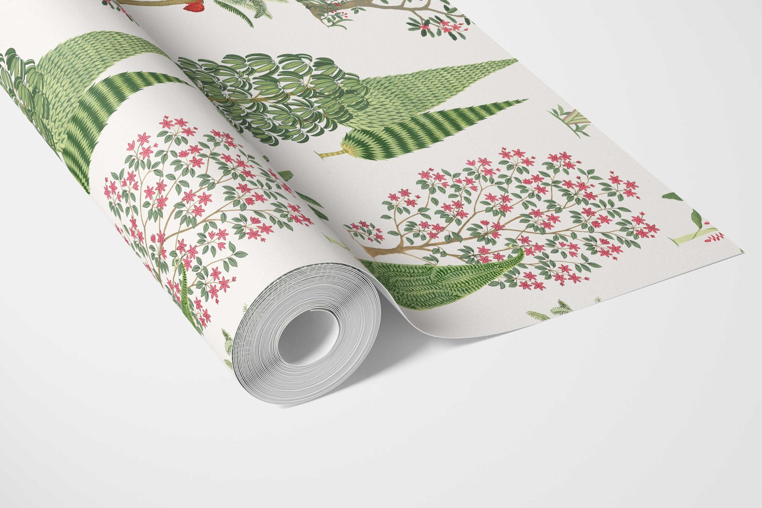 Bohemian Botanical Floral Block Print Bathroom Wallpaper (Green/ Pink/ Red/ White)