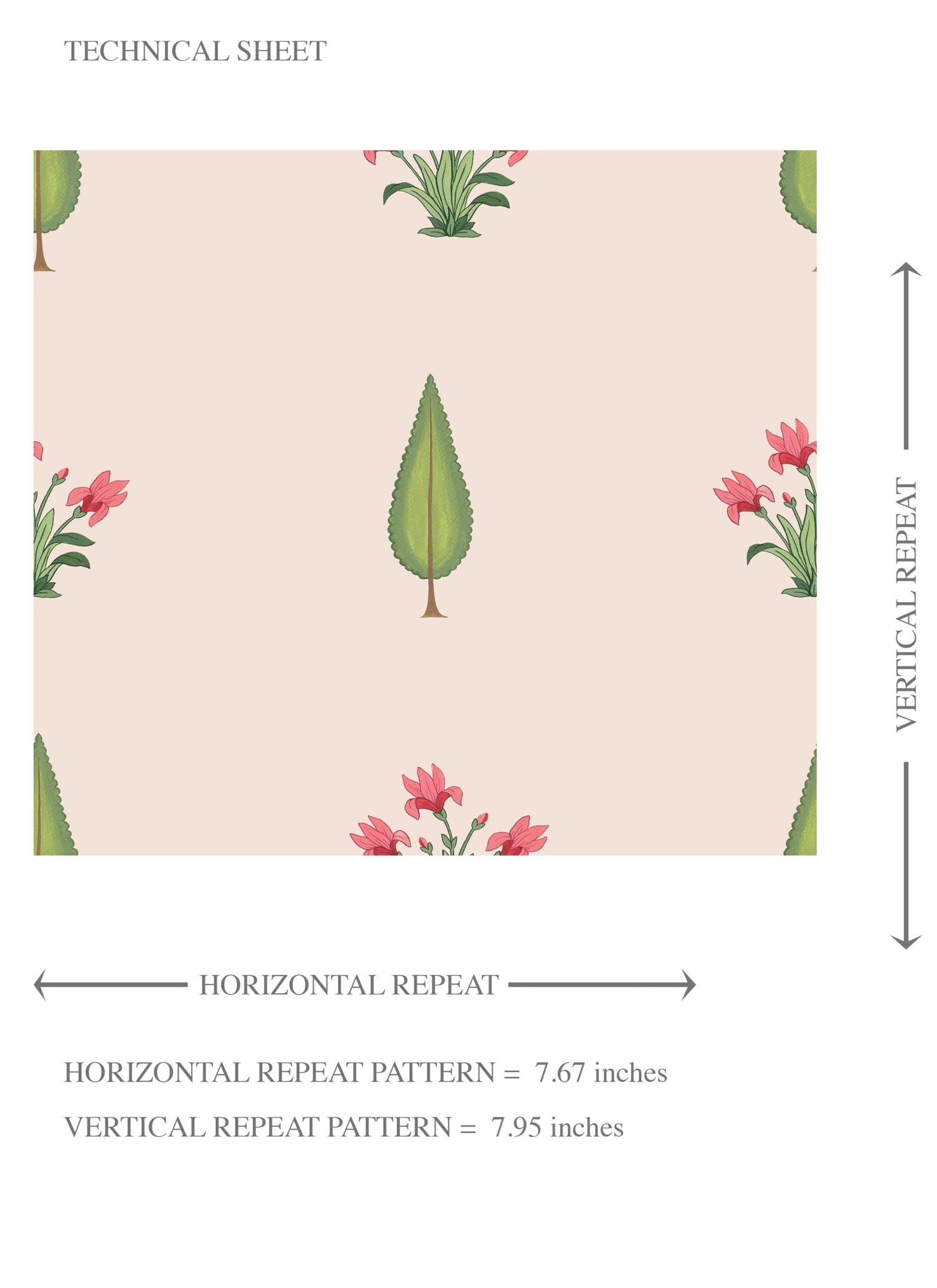 Botanical Floral Block Print Kids Room Wallpaper (Soft Pink/ Green)