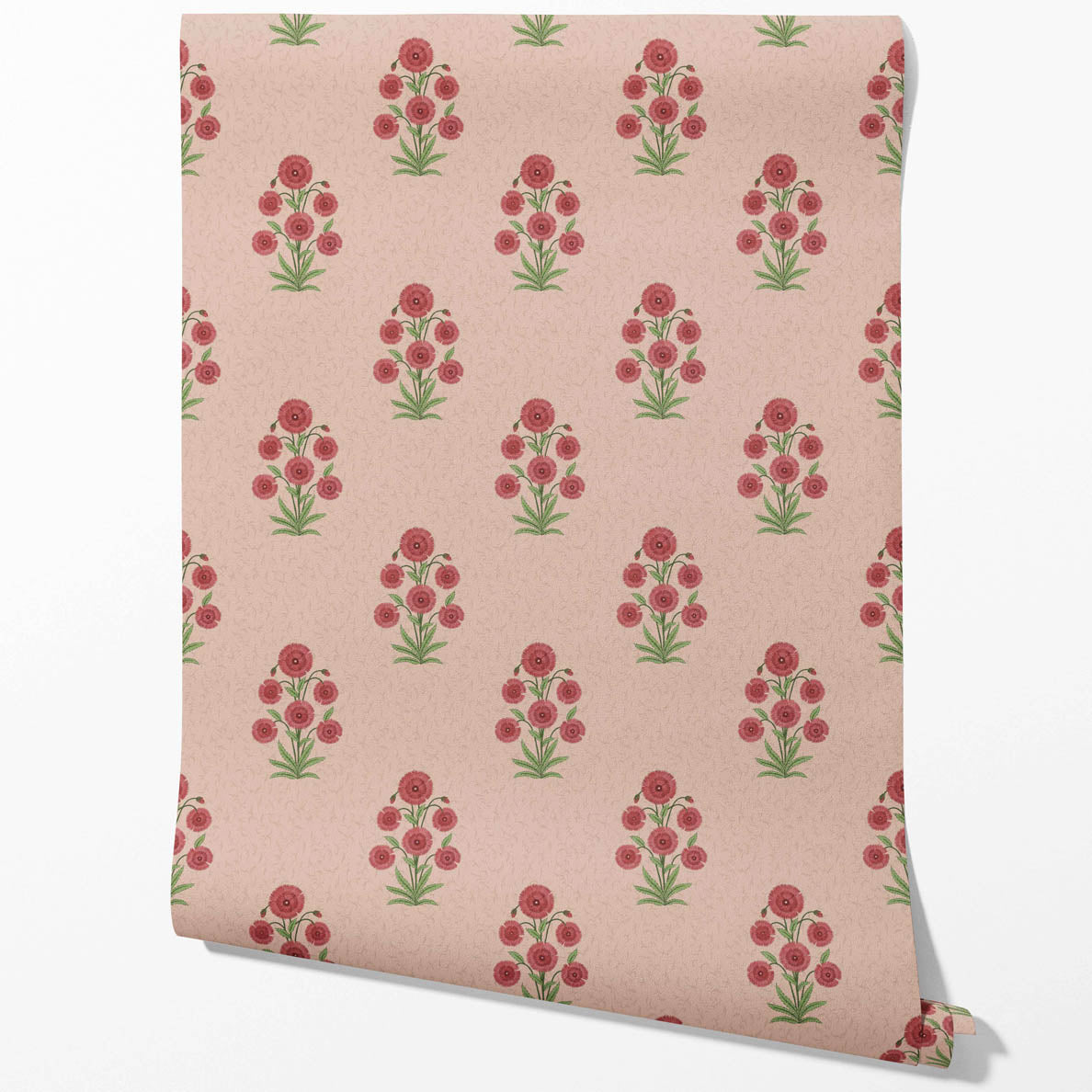 Botanical Floral Block Print Kitchen Wallpaper (Pink/ Red/ Green)