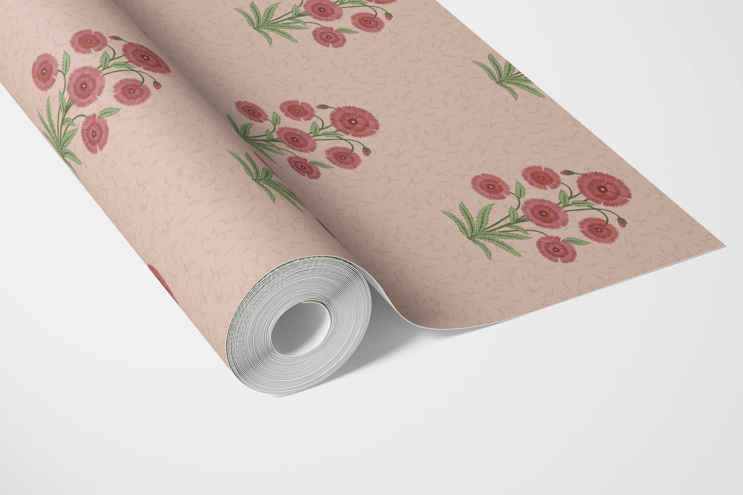 Botanical Floral Block Print Bathroom Wallpaper (Pink/ Red/ Green)