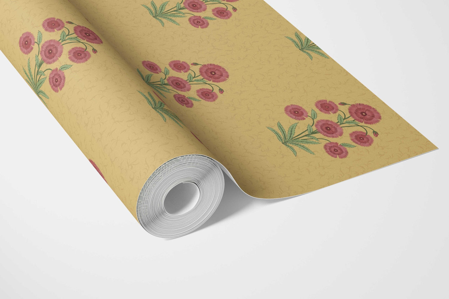Botanical Floral Block Print Bathroom Wallpaper (Yellow/ Red-Pink/ Green)