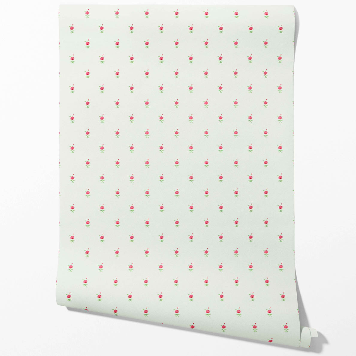 Vintage-Inspired Floral Block Print Bathroom Wallpaper (Mint Green/ Pink)