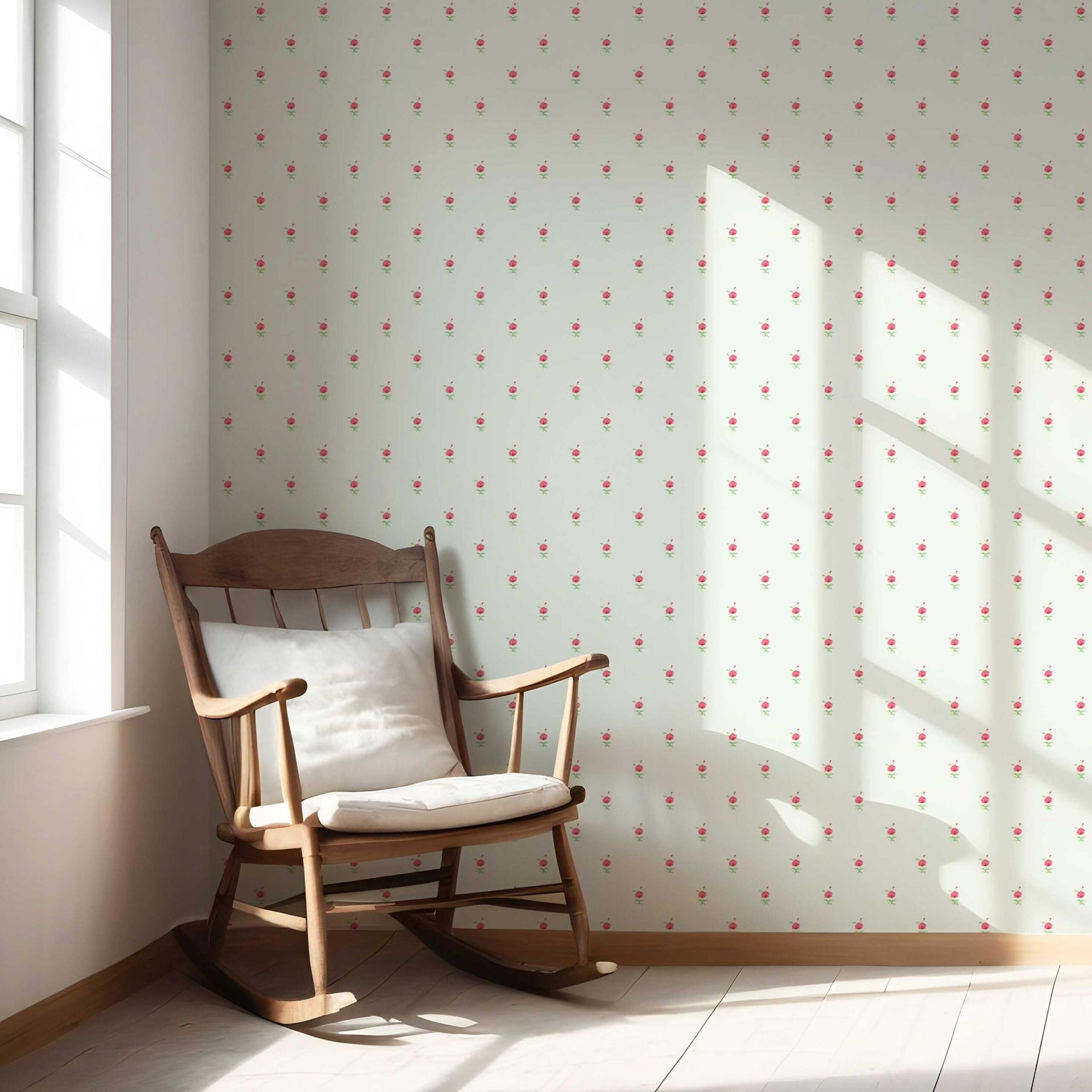 Vintage-Inspired Floral Block Print Nursery Wallpaper (Mint Green/ Pink)
