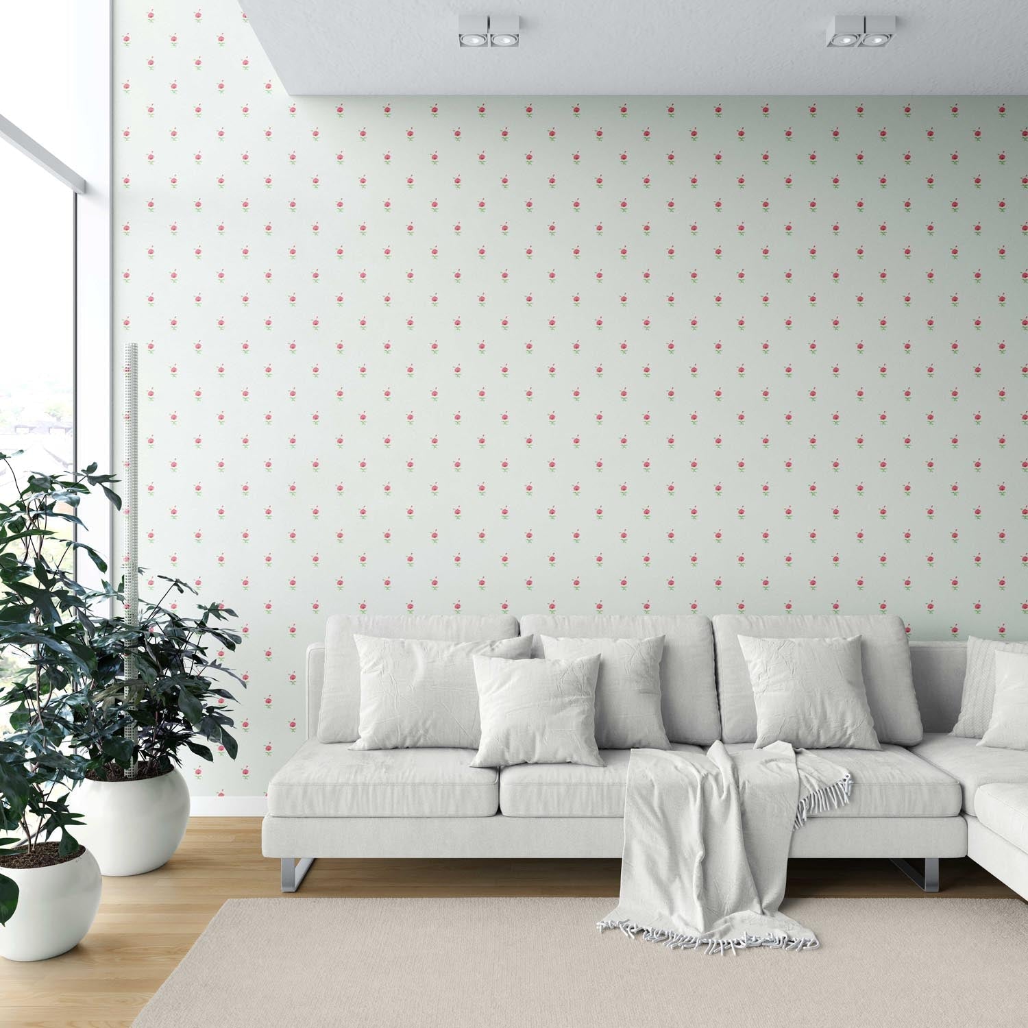 Vintage-Inspired Floral Block Print Shower Toilet Wallpaper (Mint Green/ Pink)