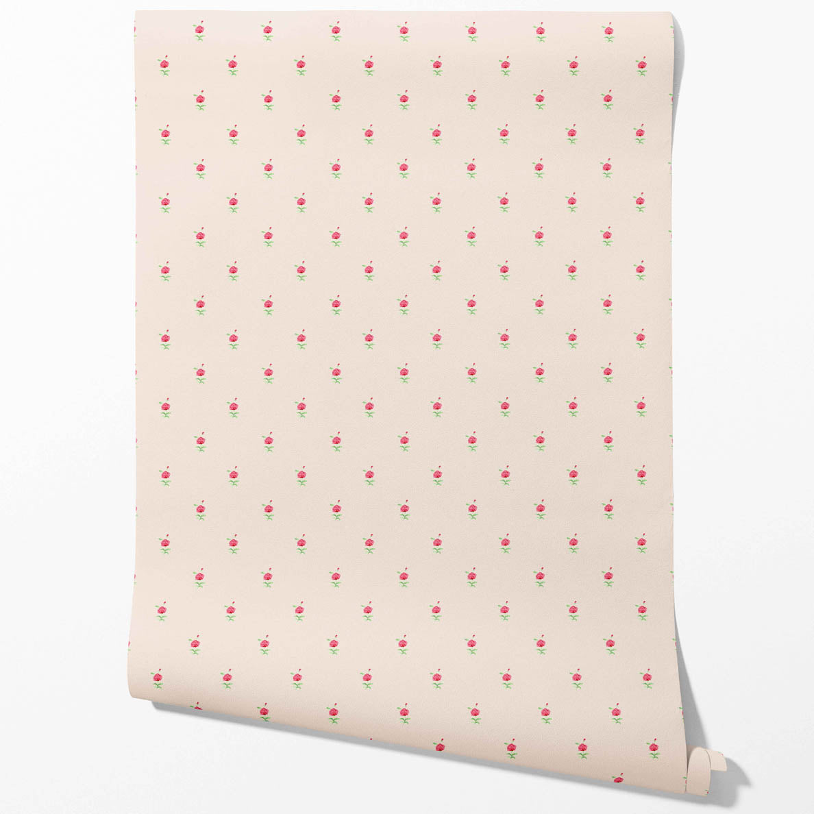 Vintage-Inspired Floral Block Print Bathroom Wallpaper (Pink/ Green)
