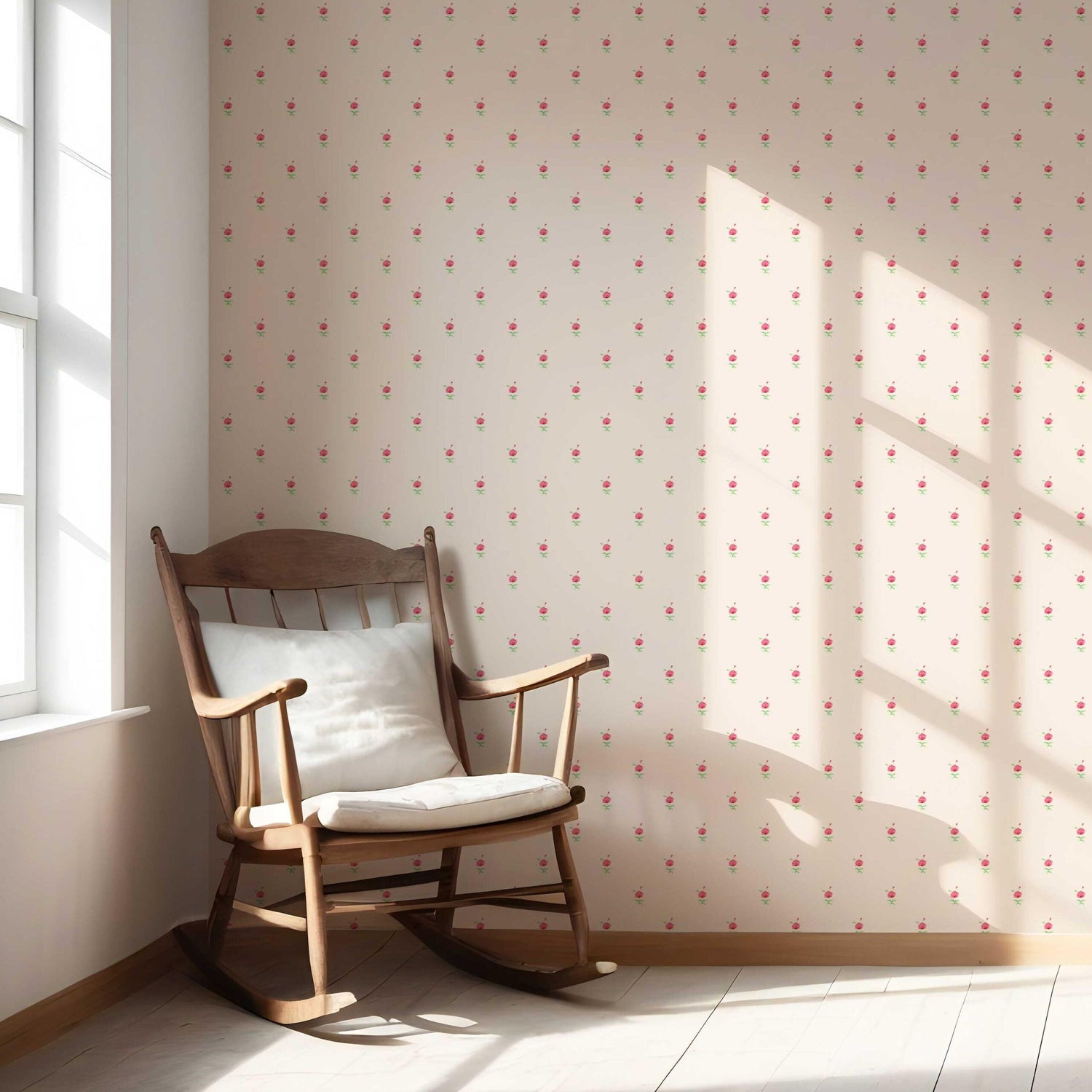 Vintage-Inspired Floral Block Print Nursery Wallpaper (Pink/ Green)