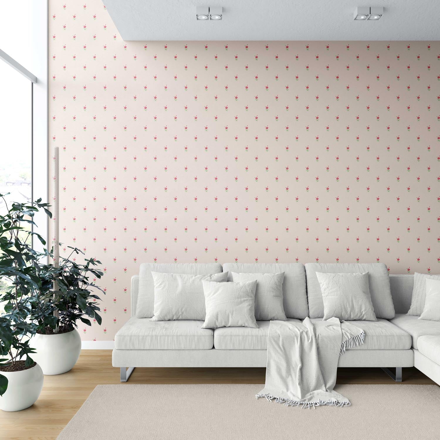 Vintage-Inspired Floral Block Print Shower Toilet Wallpaper (Pink/ Green)