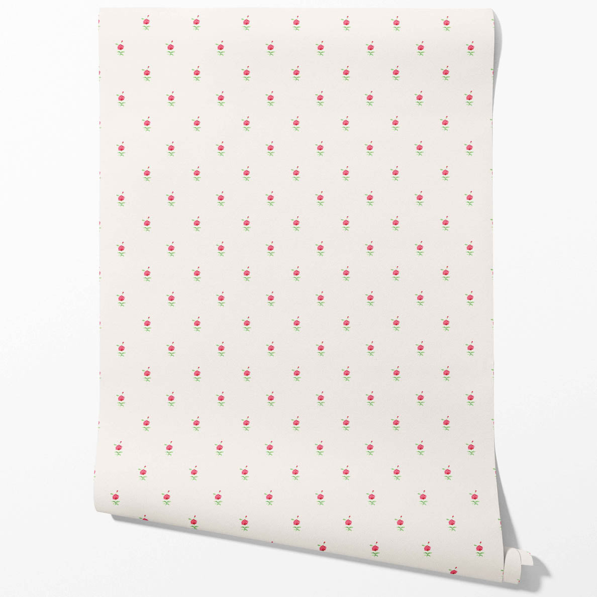 Vintage-Inspired Floral Block Print Bathroom Wallpaper (White/ Pink/ Green)