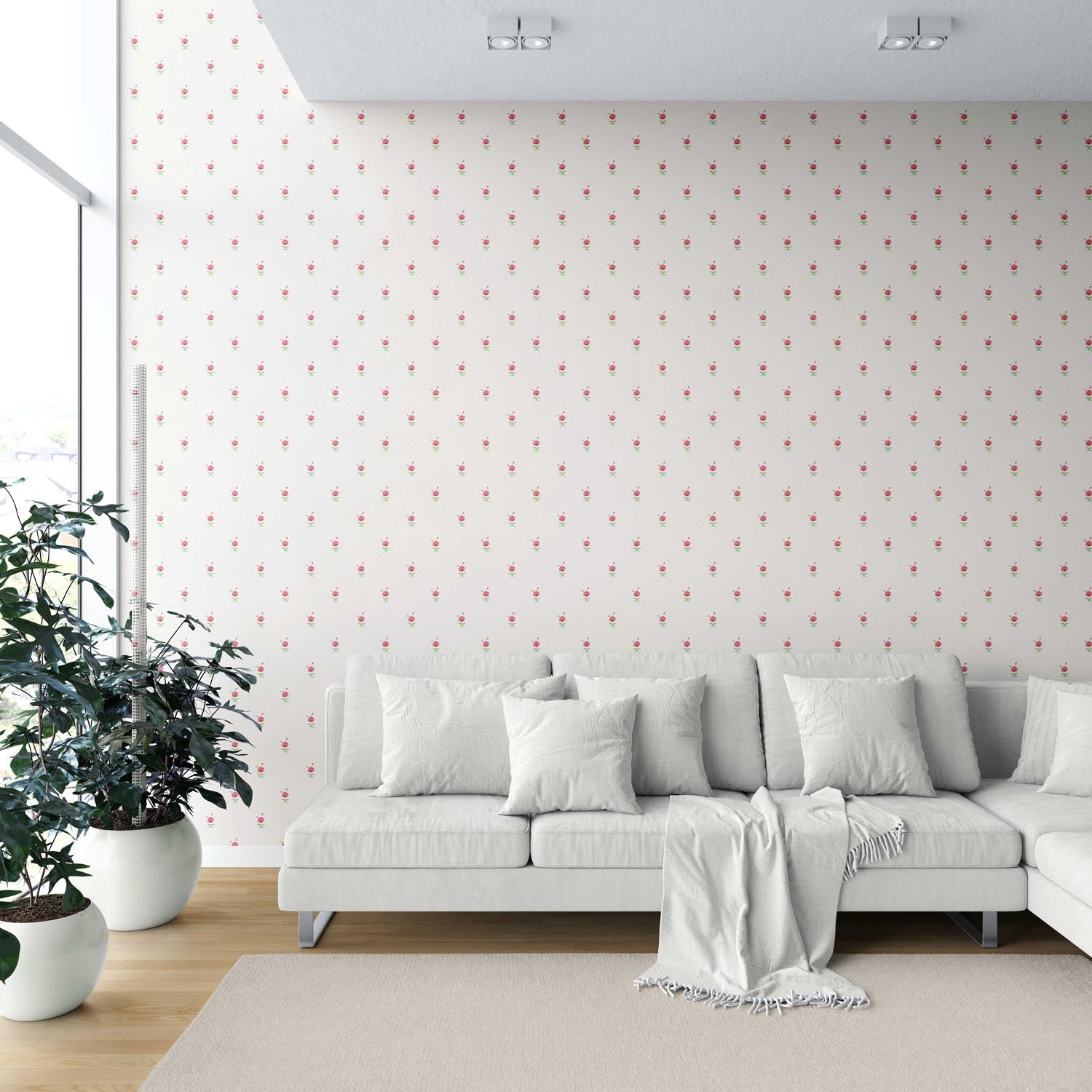 Vintage-Inspired Floral Block Print Shower Toilet Wallpaper (White/ Pink/ Green)