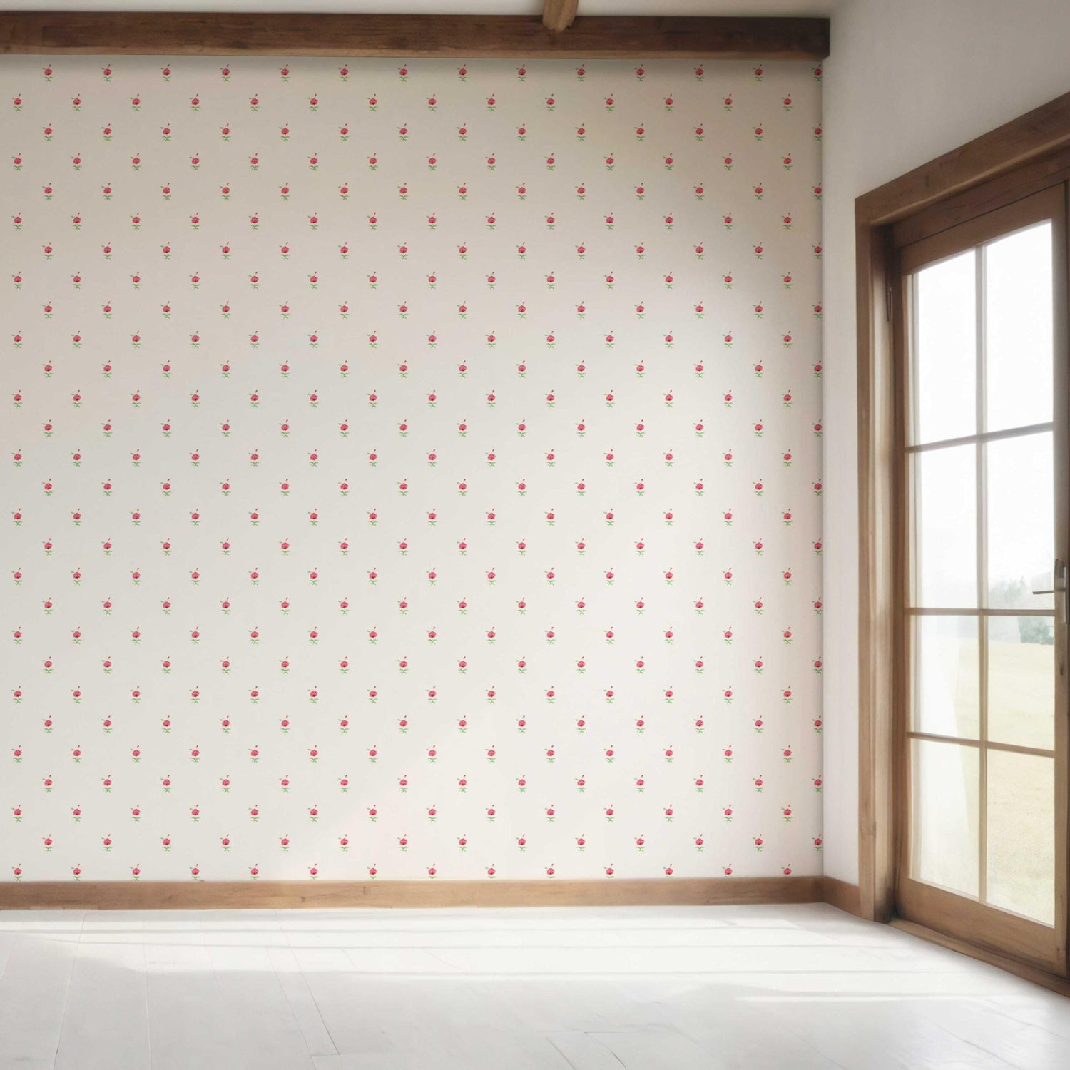 Vintage-Inspired Floral Block Print Bedroom Wallpaper (White/ Pink/ Green)