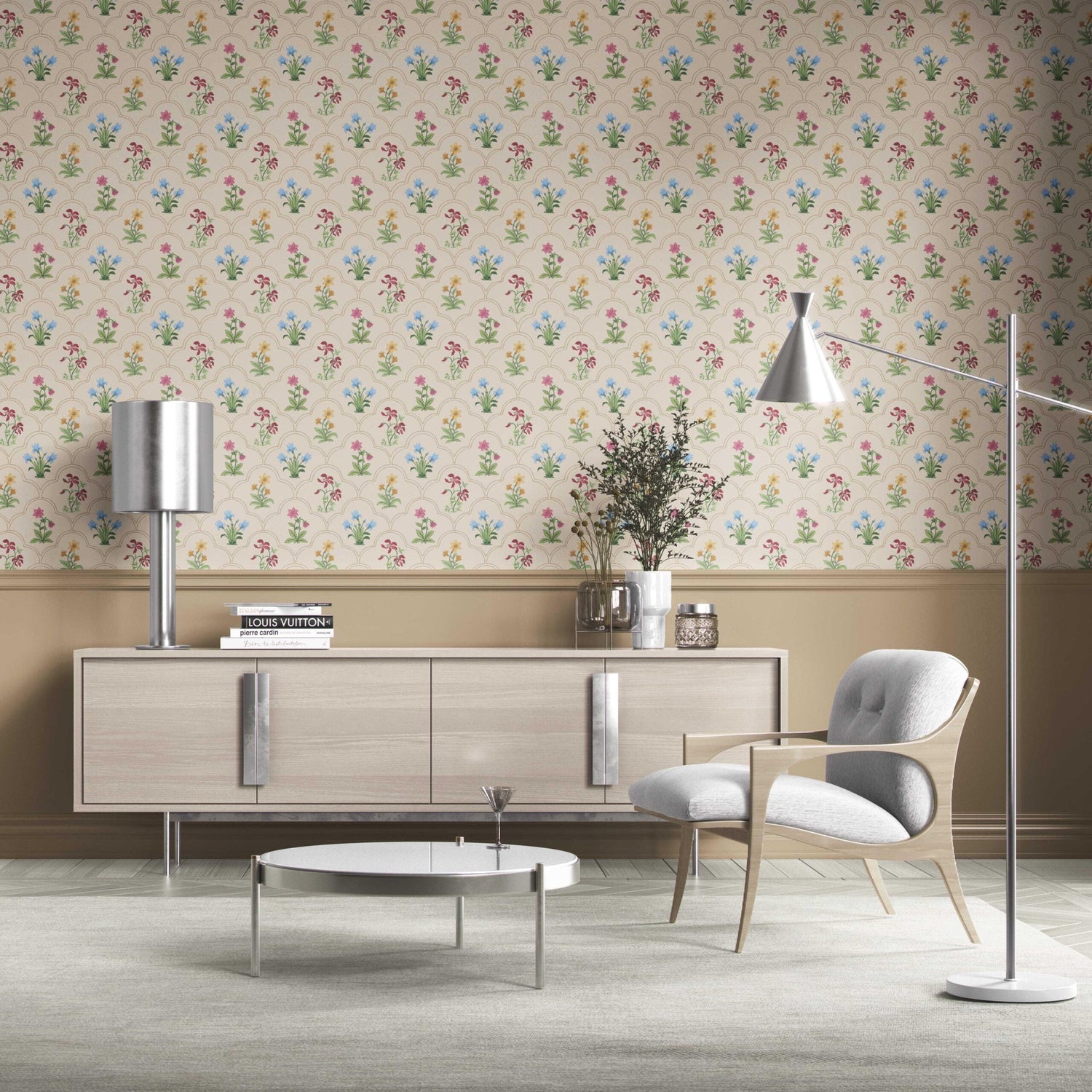 Vintage-Inspired Floral Block Print Kitchen Wallpaper (Beige/ Red/ Pink/ Blue/ Yellow/ Green)