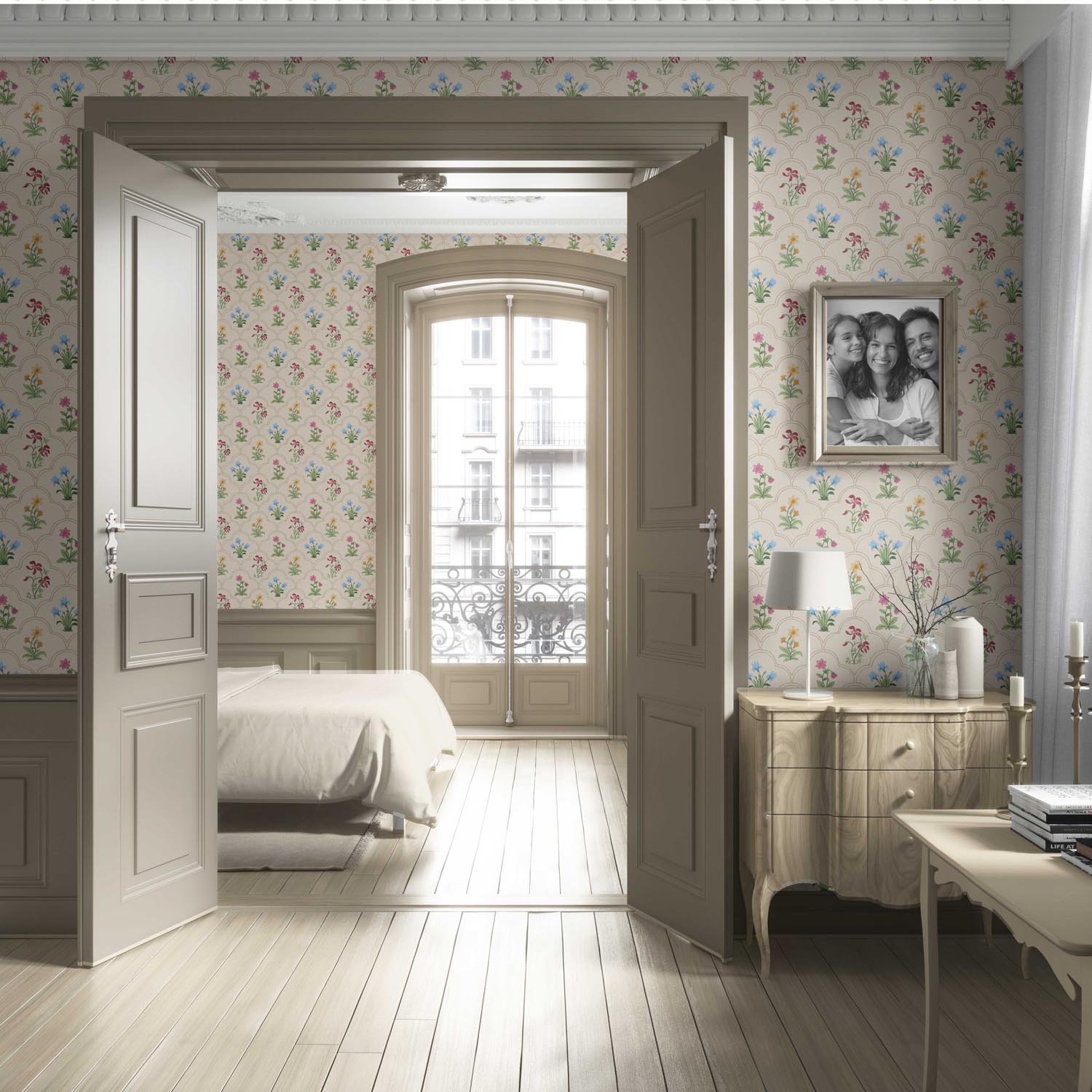 Vintage-Inspired Floral Block Print Living Room Wallpaper (Beige/ Red/ Pink/ Blue/ Yellow/ Green)