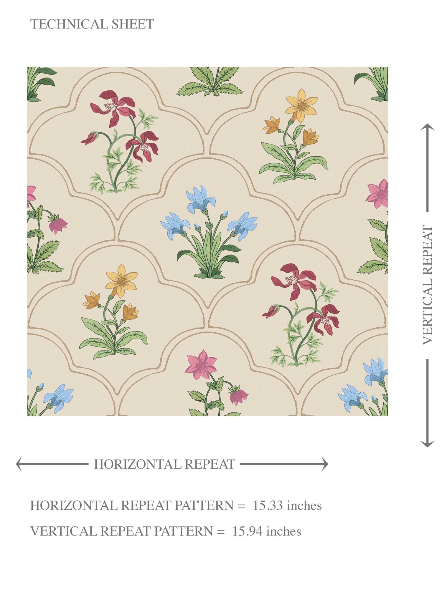 Vintage-Inspired Floral Block Print Kids Room Wallpaper (Beige/ Red/ Pink/ Blue/ Yellow/ Green)