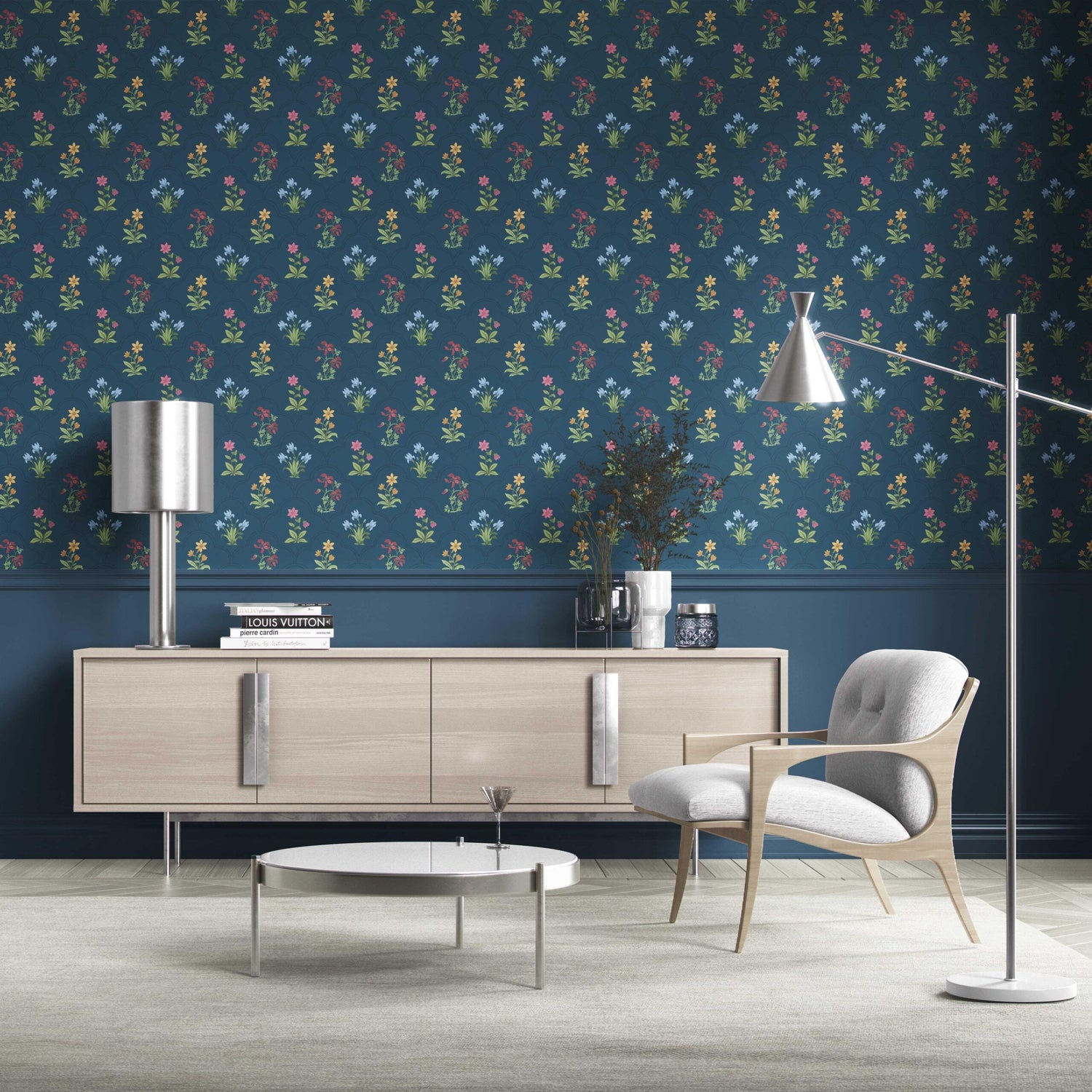 Vintage-Inspired Floral Block Print Kitchen Wallpaper (Teal Blue/ Red/ Pink/ Yellow/ Green)