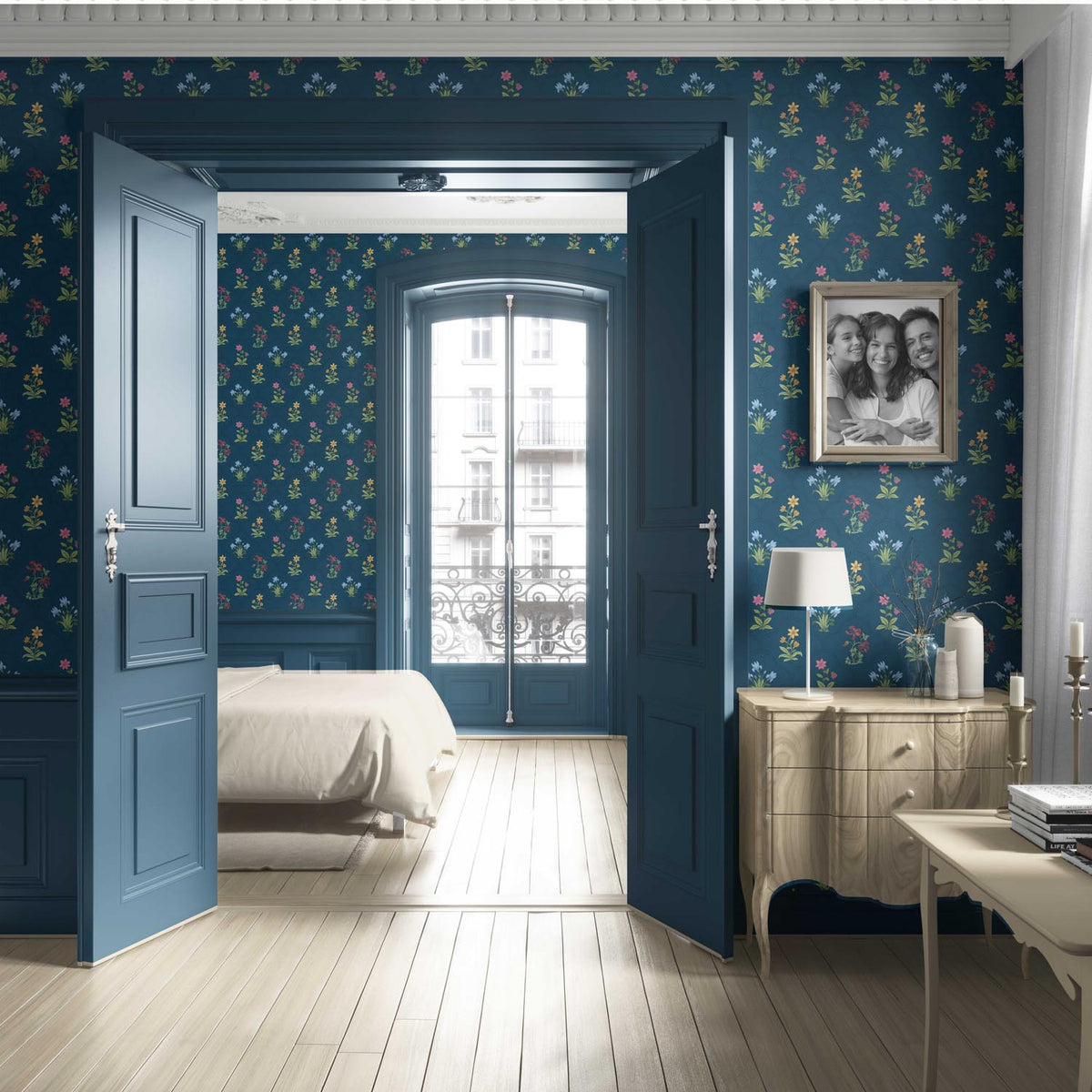 Vintage-Inspired Floral Block Print Living Room Wallpaper (Teal Blue/ Red/ Pink/ Yellow/ Green)