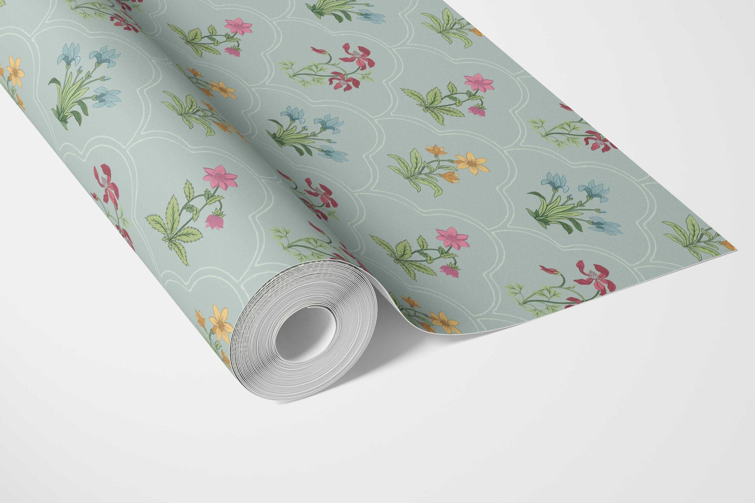 Vintage-Inspired Floral Block Print Bathroom Wallpaper (Duck Egg Blue/ Pink/ Red/ Yellow/ Green)
