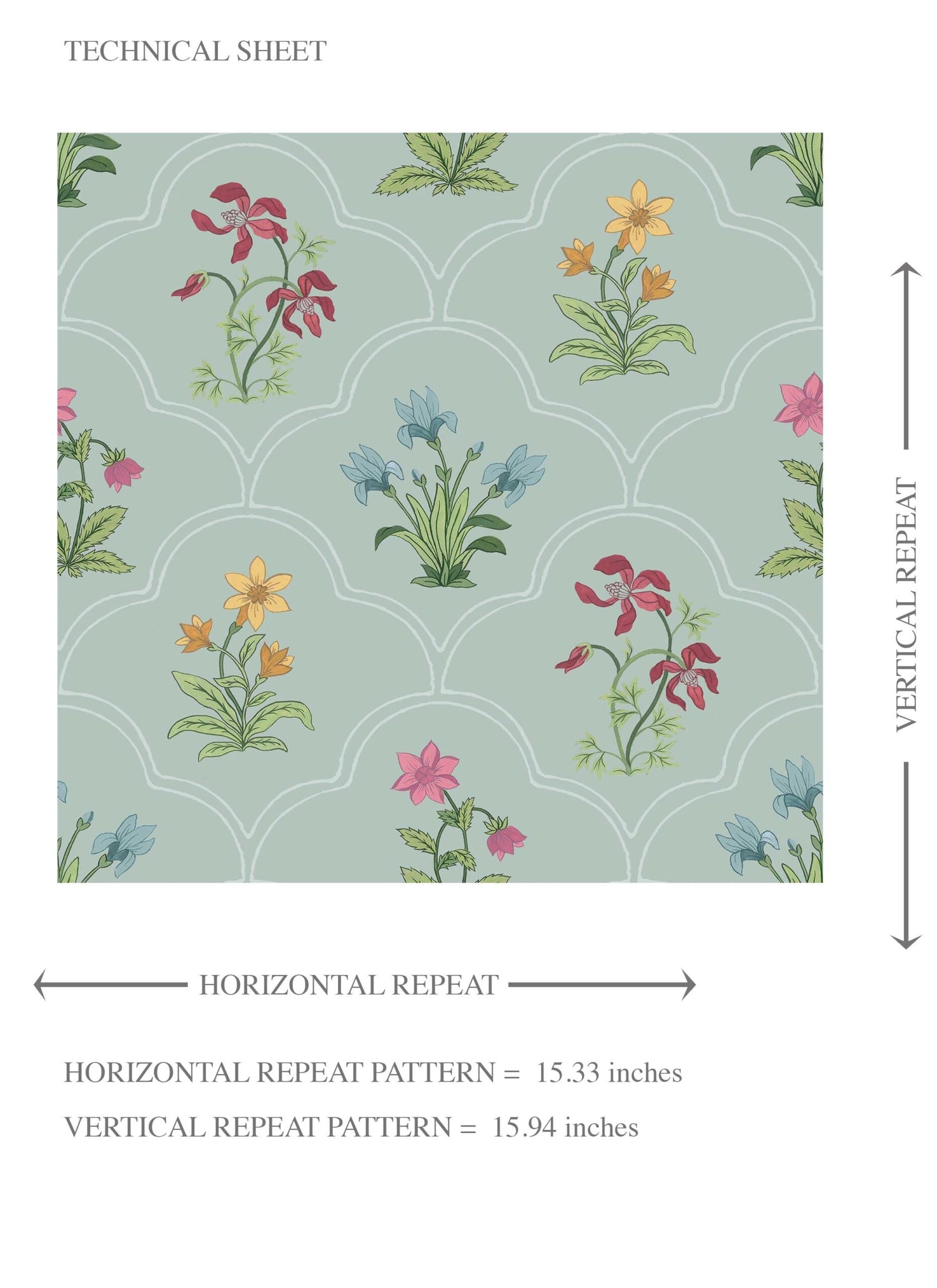 Vintage-Inspired Floral Block Print Kids Room Wallpaper (Duck Egg Blue/ Pink/ Red/ Yellow/ Green)