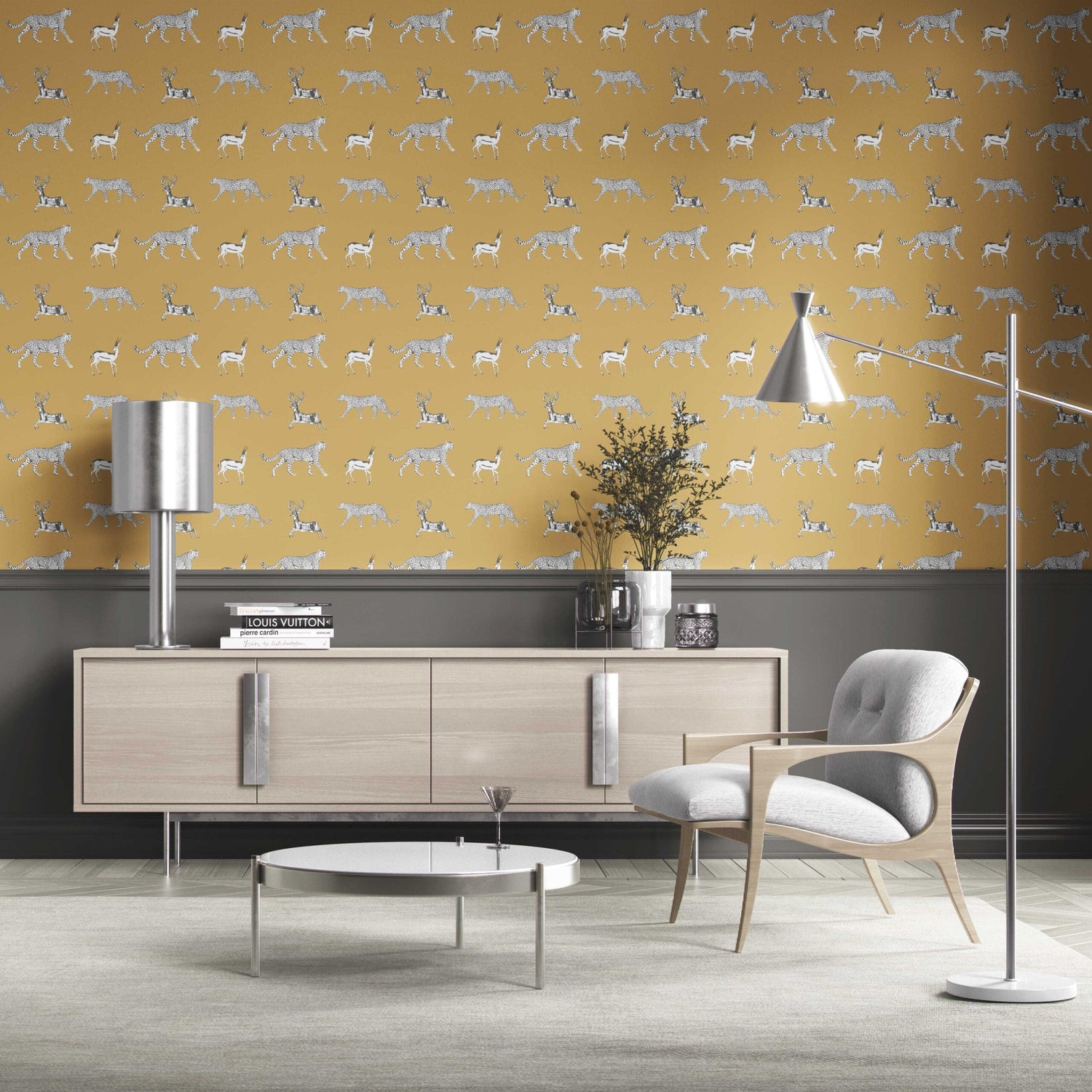 Leopard Animal Print Kitchen Wallpaper (Yellow/ White/ Gray)