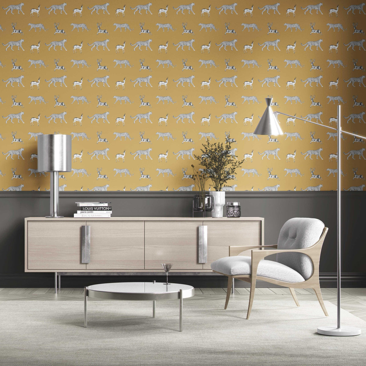 Leopard Animal Print Kitchen Wallpaper (Yellow/ White/ Gray)
