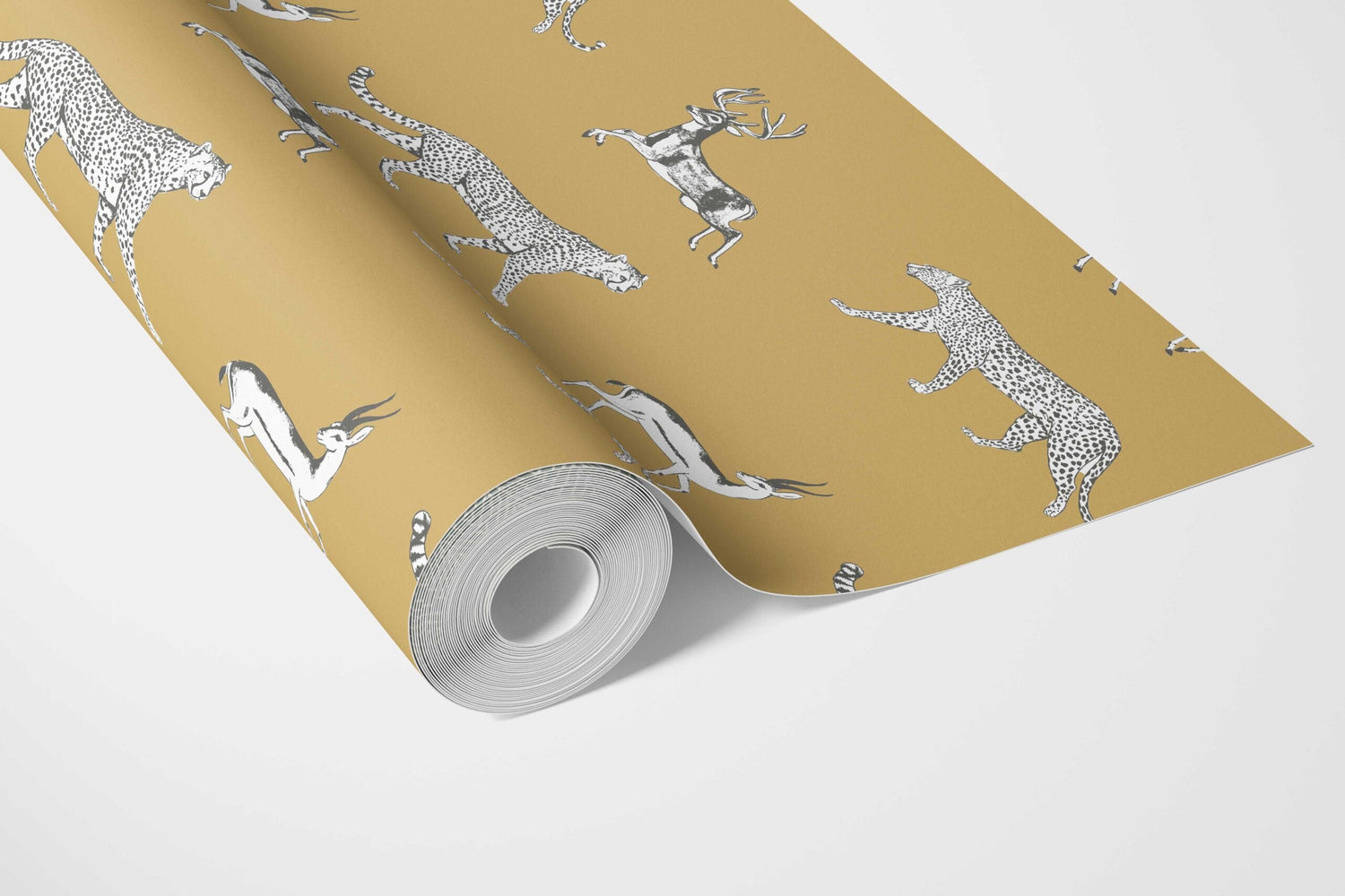 Leopard Animal Print Bathroom Wallpaper (Yellow/ White/ Gray)