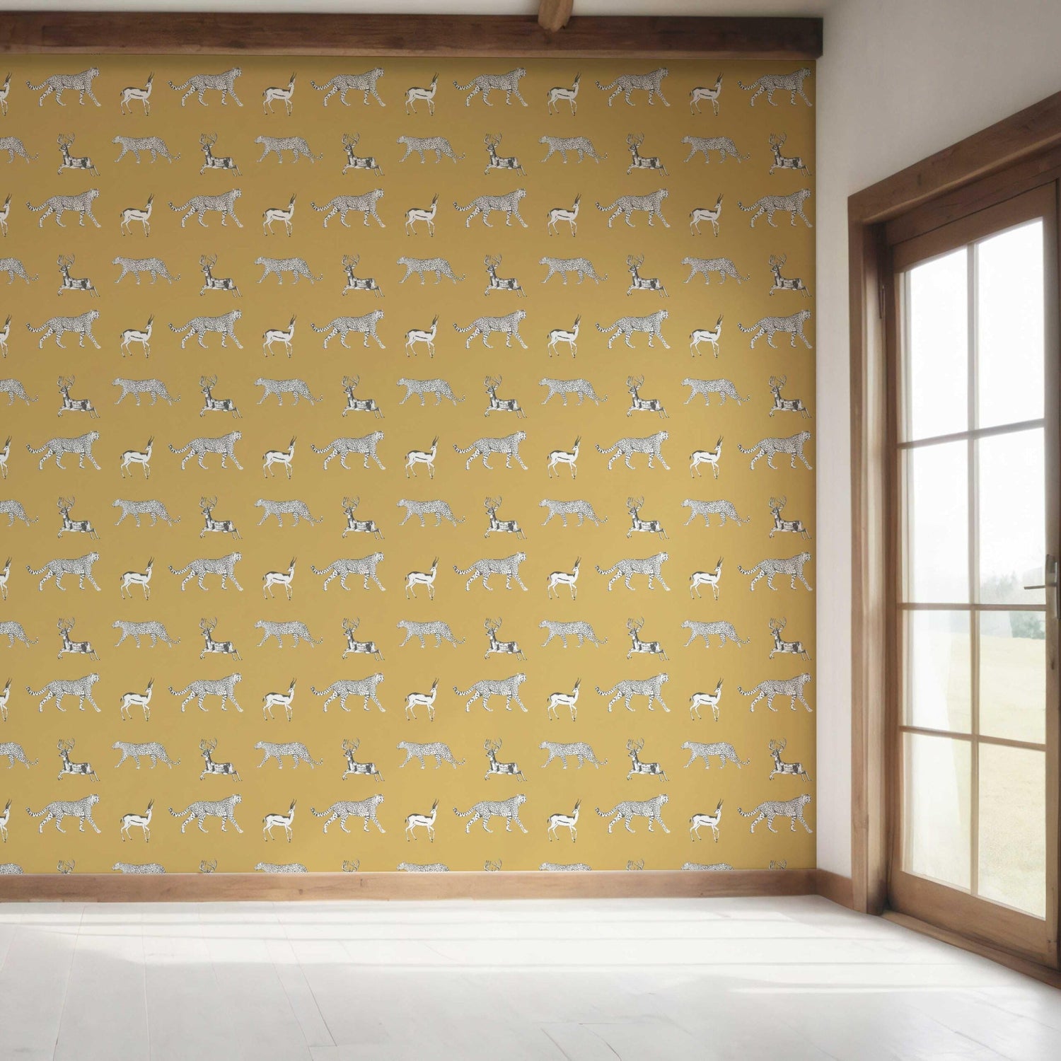 Leopard Animal Print Bedroom Wallpaper (Yellow/ White/ Gray)