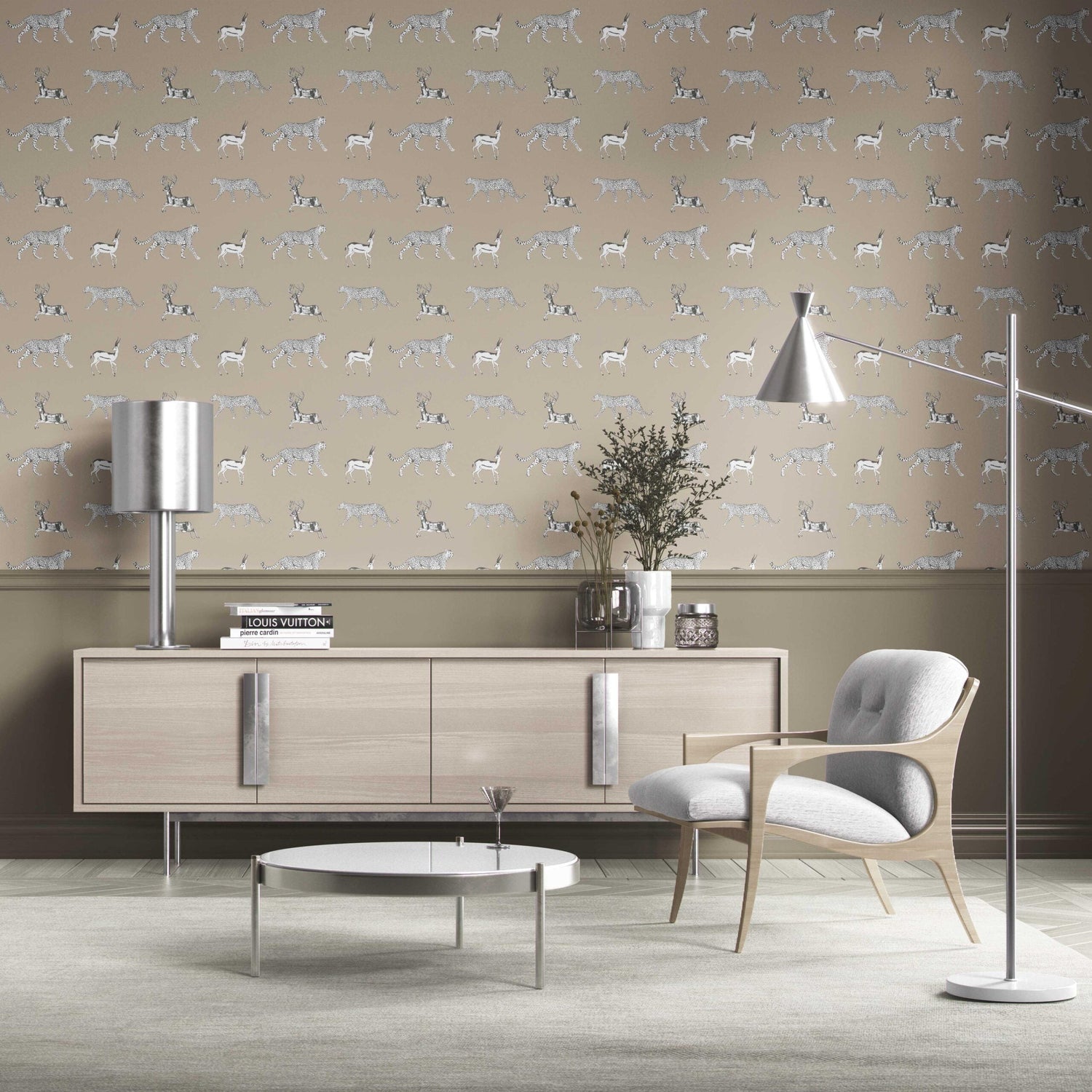 Leopard Animal Print Kitchen Wallpaper (Beige/ White/ Greige)