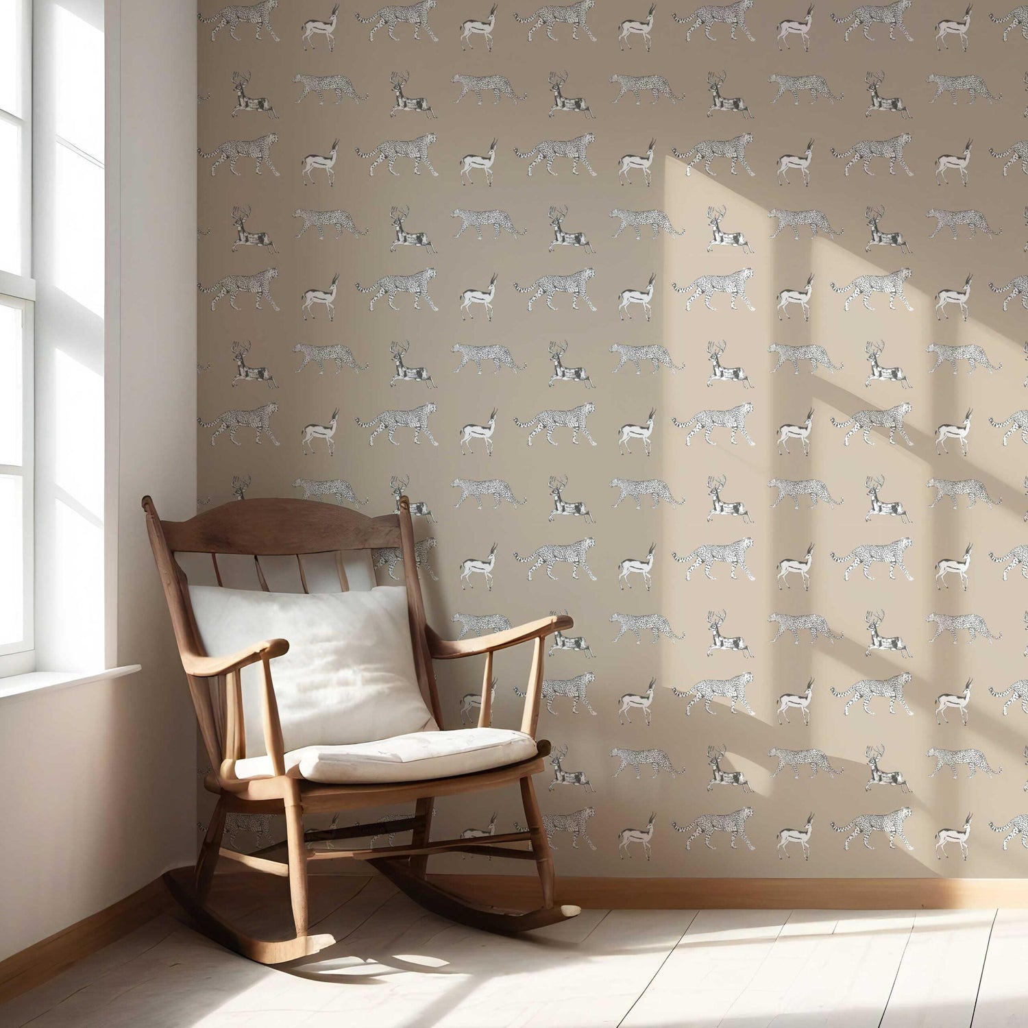 Leopard Animal Print Nursery Wallpaper (Beige/ White/ Greige)
