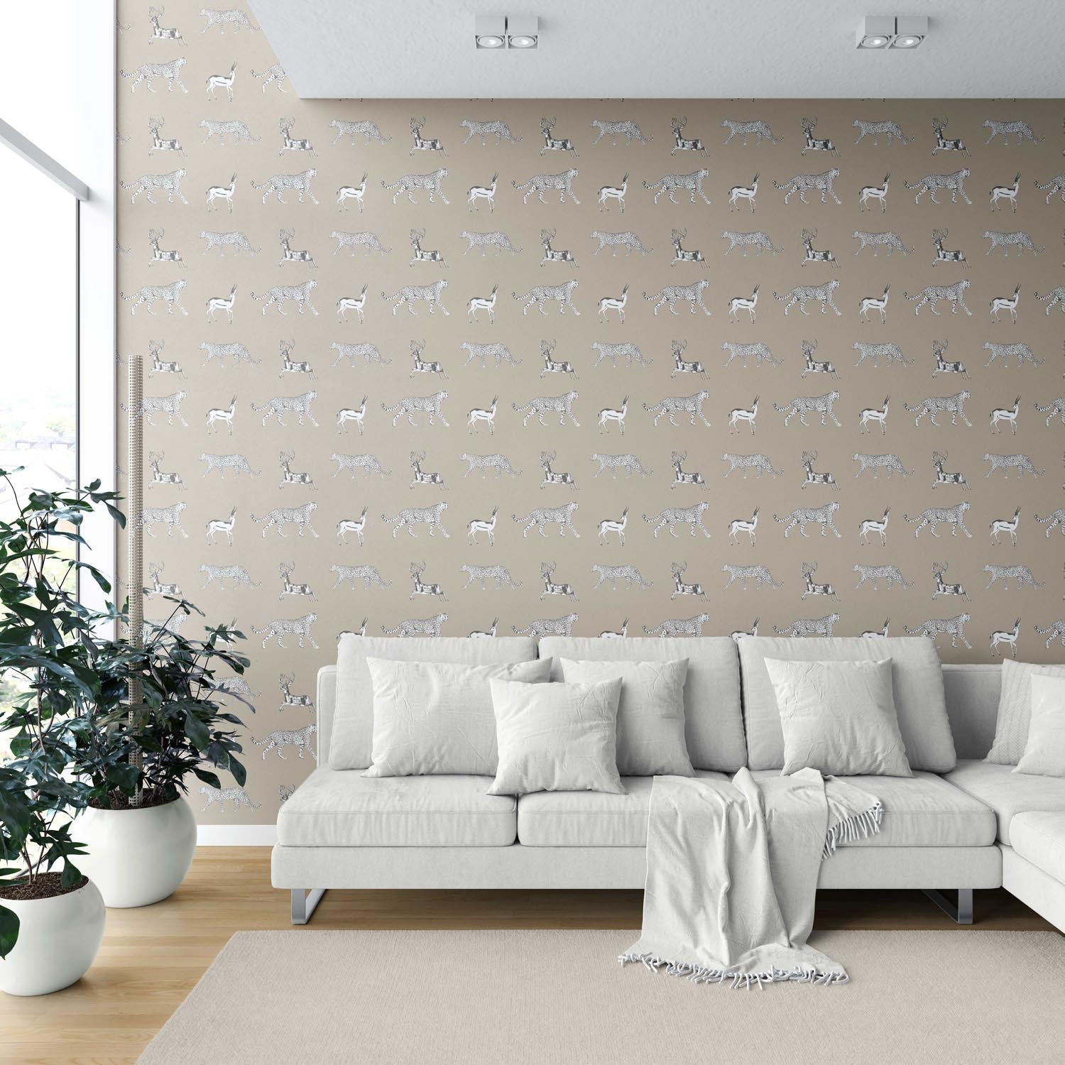 Leopard Animal Print Shower Toilet Wallpaper (Beige/ White/ Greige)