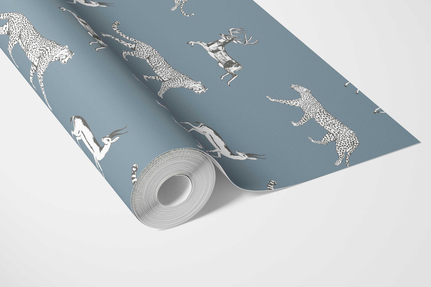 Leopard Animal Print Bathroom Wallpaper (Slate Blue/ White)