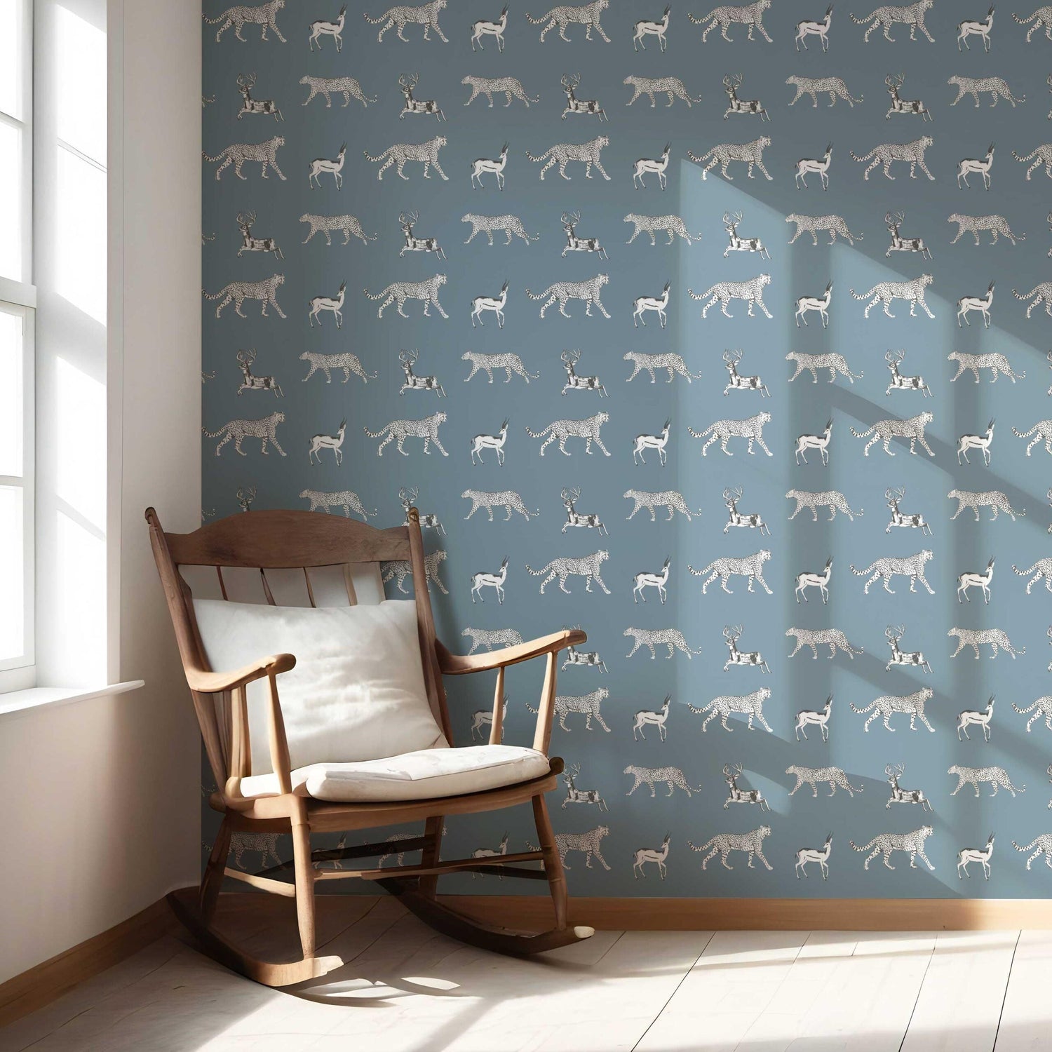 Leopard Animal Print Nursery Wallpaper (Slate Blue/ White)