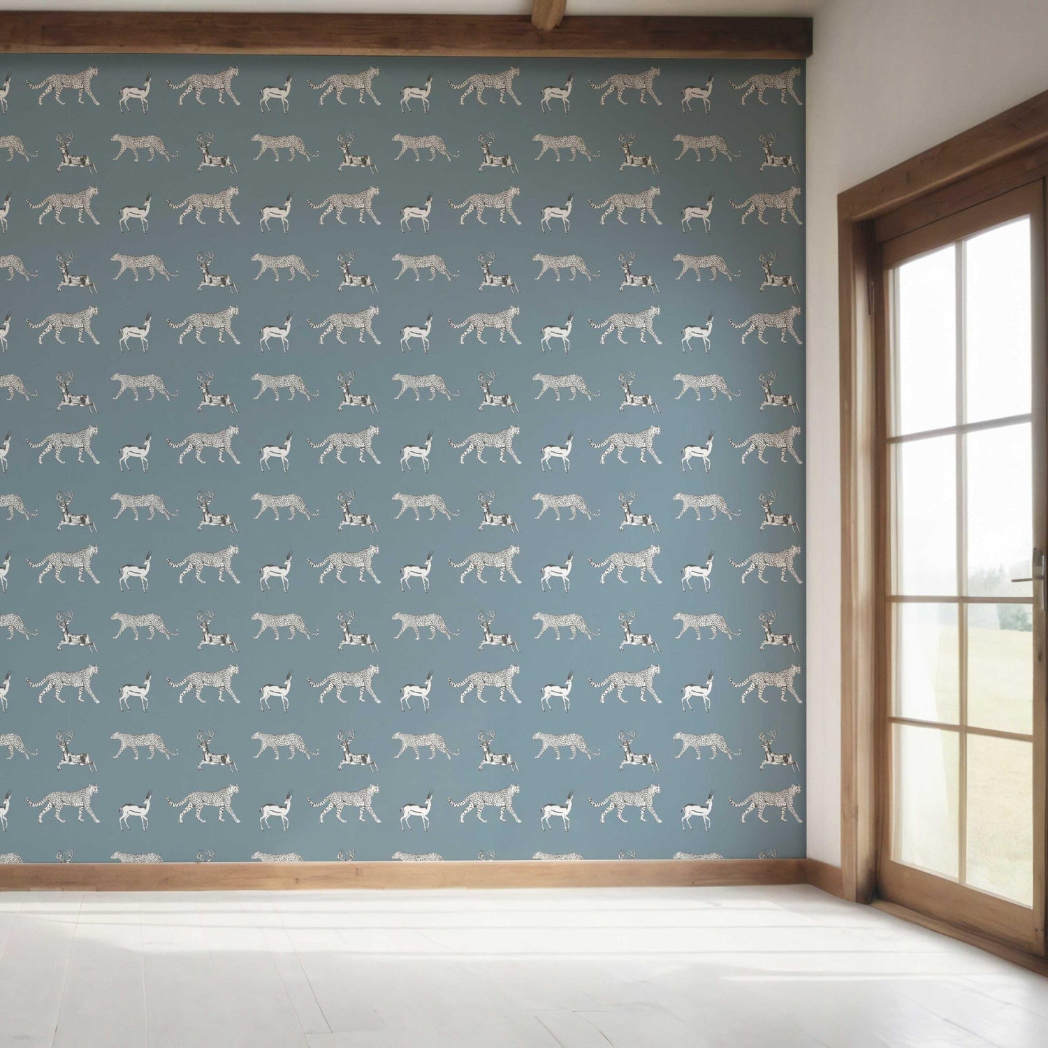 Leopard Animal Print Bedroom Wallpaper (Slate Blue/ White)