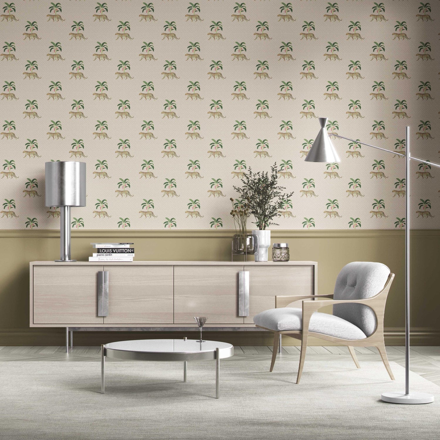 Leopard Animal Print Kitchen Wallpaper (Beige/ Tan/ Green/ Red)