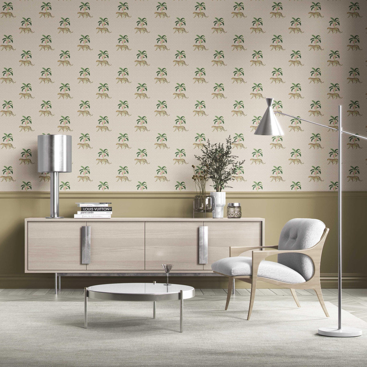 Leopard Animal Print Kitchen Wallpaper (Beige/ Tan/ Green/ Red)