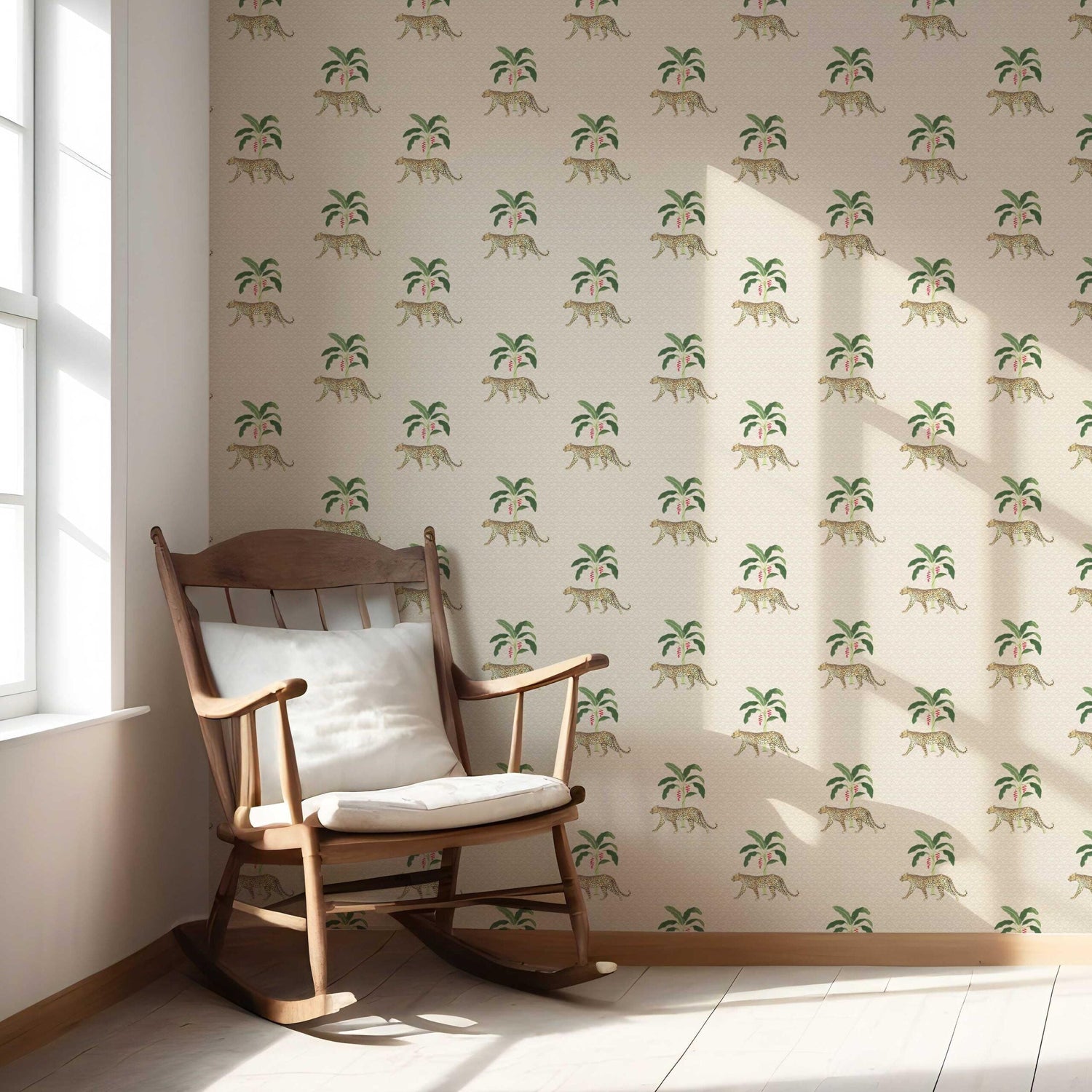 Leopard Animal Print Nursery Wallpaper (Beige/ Tan/ Green/ Red)
