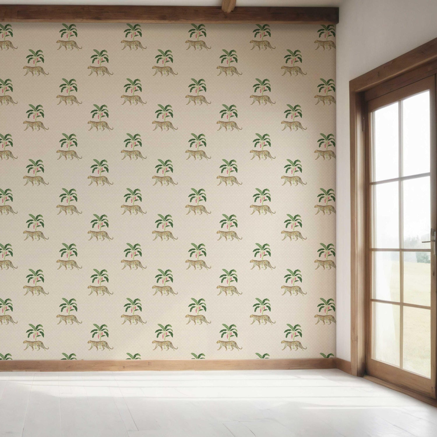 Leopard Animal Print Bedroom Wallpaper (Beige/ Tan/ Green/ Red)