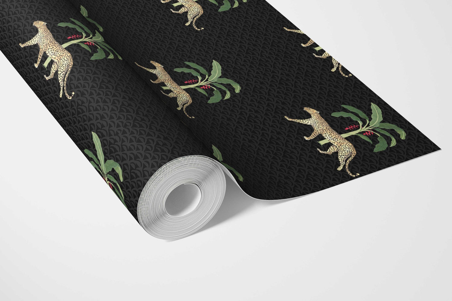 Leopard Animal Print Bathroom Wallpaper (Black/ Tan/ Red/ Green)