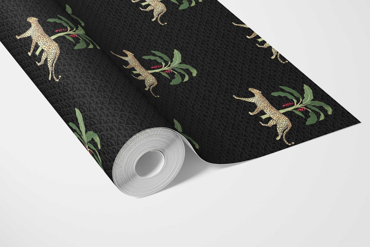 Leopard Animal Print Bathroom Wallpaper (Black/ Tan/ Red/ Green)