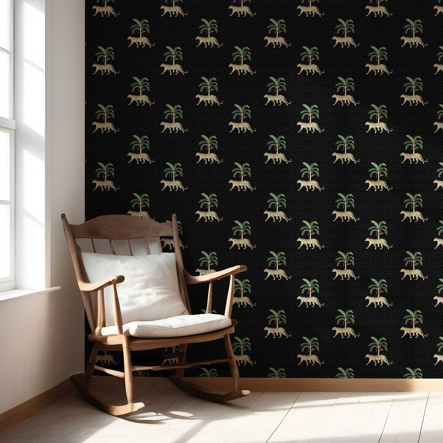 Leopard Animal Print Nursery Wallpaper (Black/ Tan/ Red/ Green)
