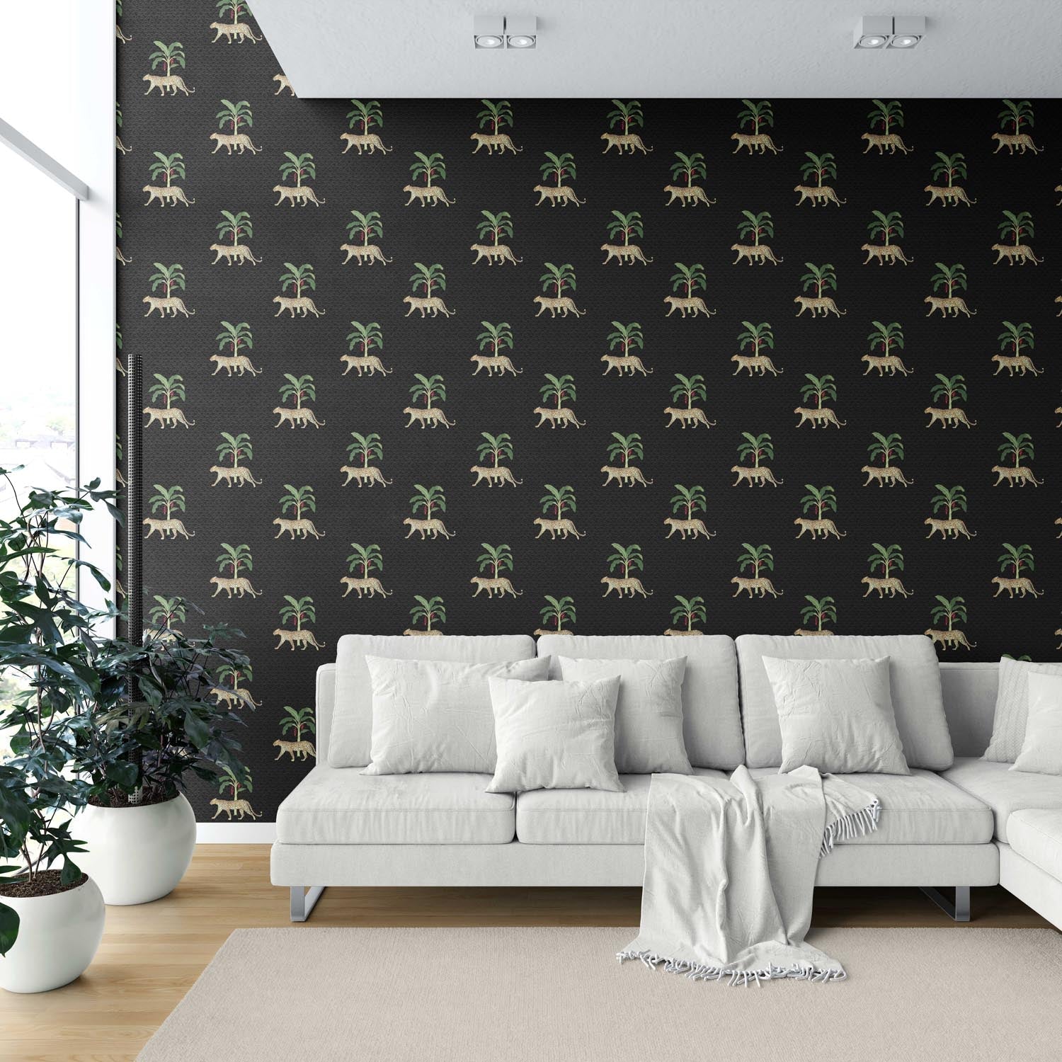Leopard Animal Print Shower Toilet Wallpaper (Black/ Tan/ Red/ Green)