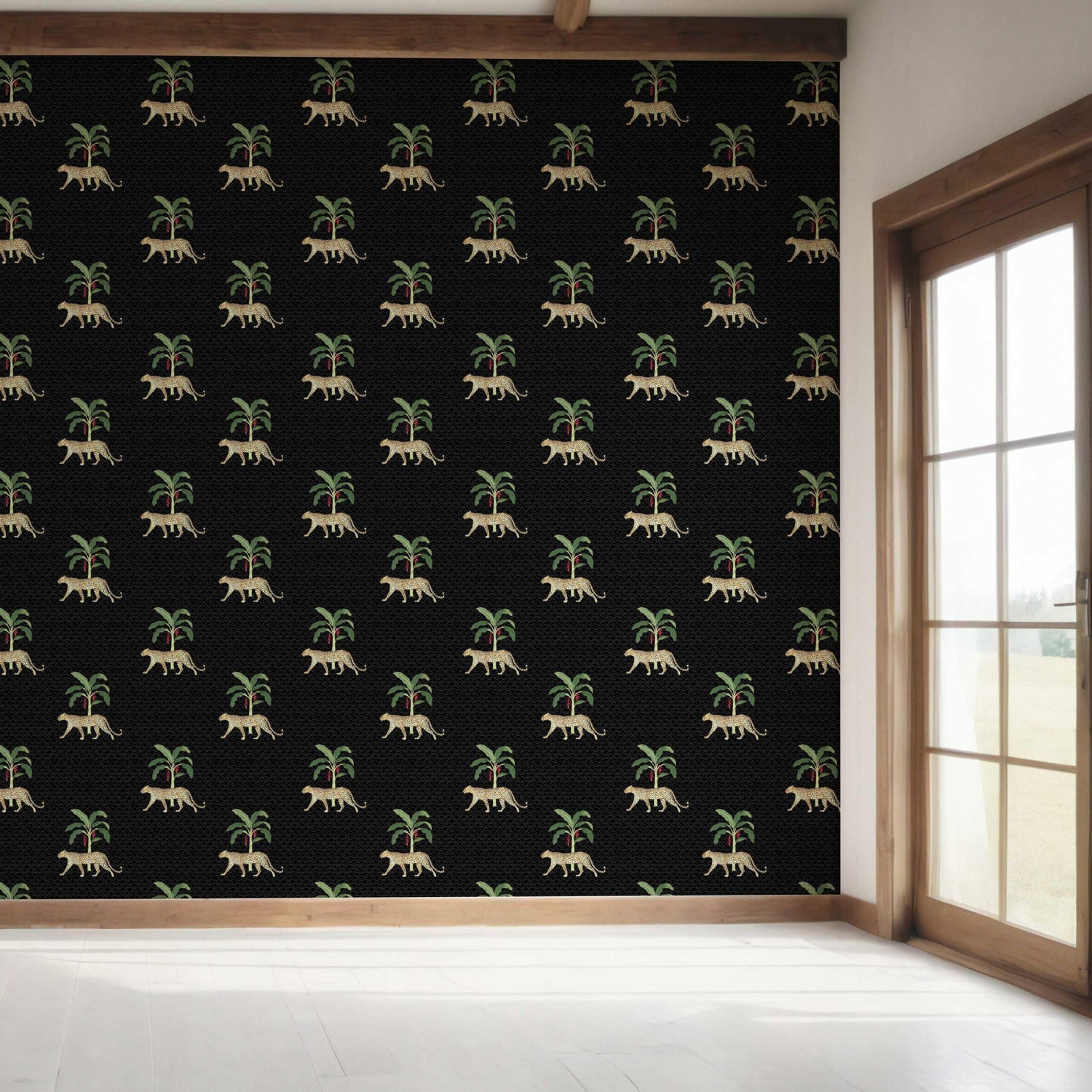 Leopard Animal Print Bedroom Wallpaper (Black/ Tan/ Red/ Green)