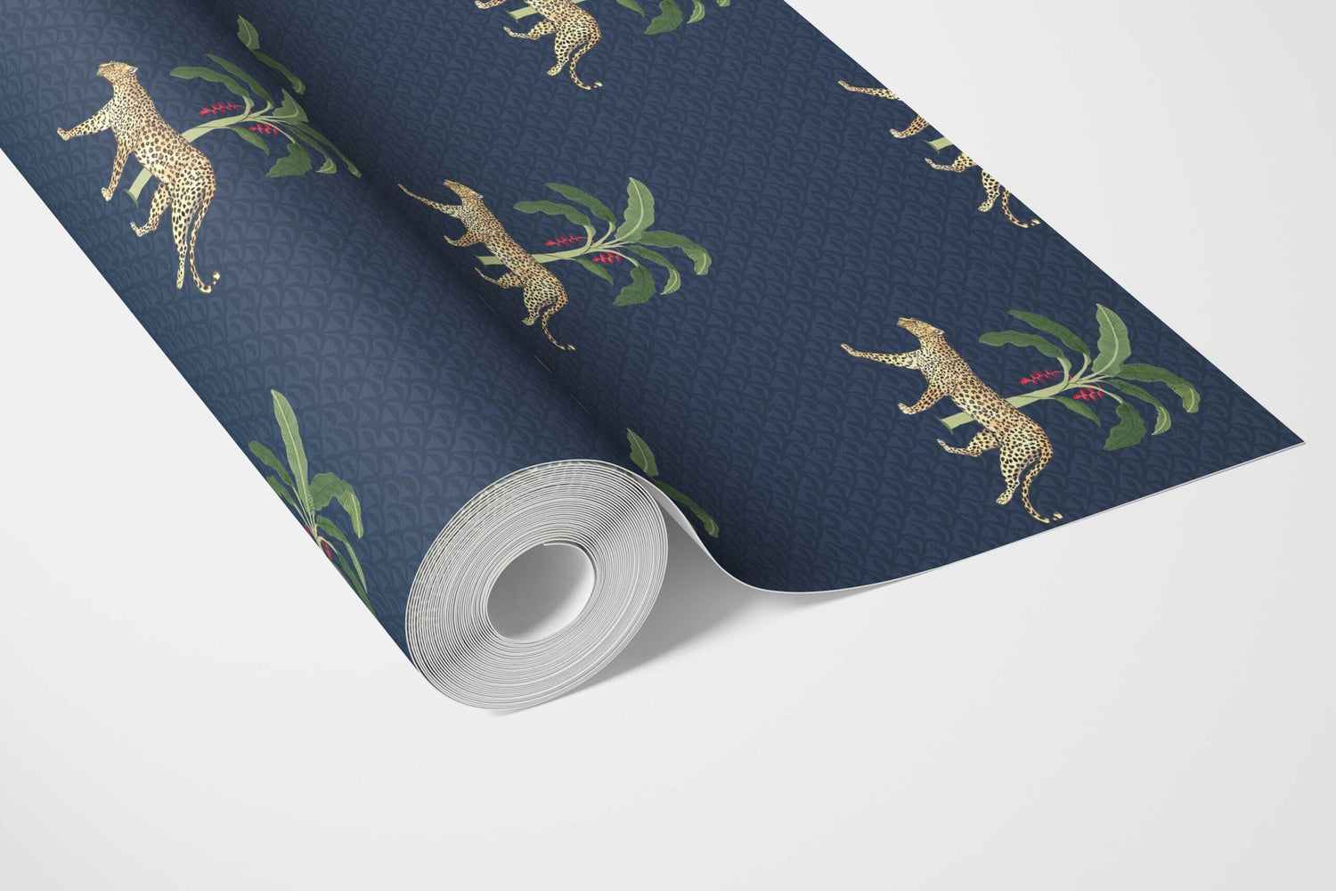 Leopard Animal Print Bathroom Wallpaper (Navy Blue/ Green/ Red/ Tan)